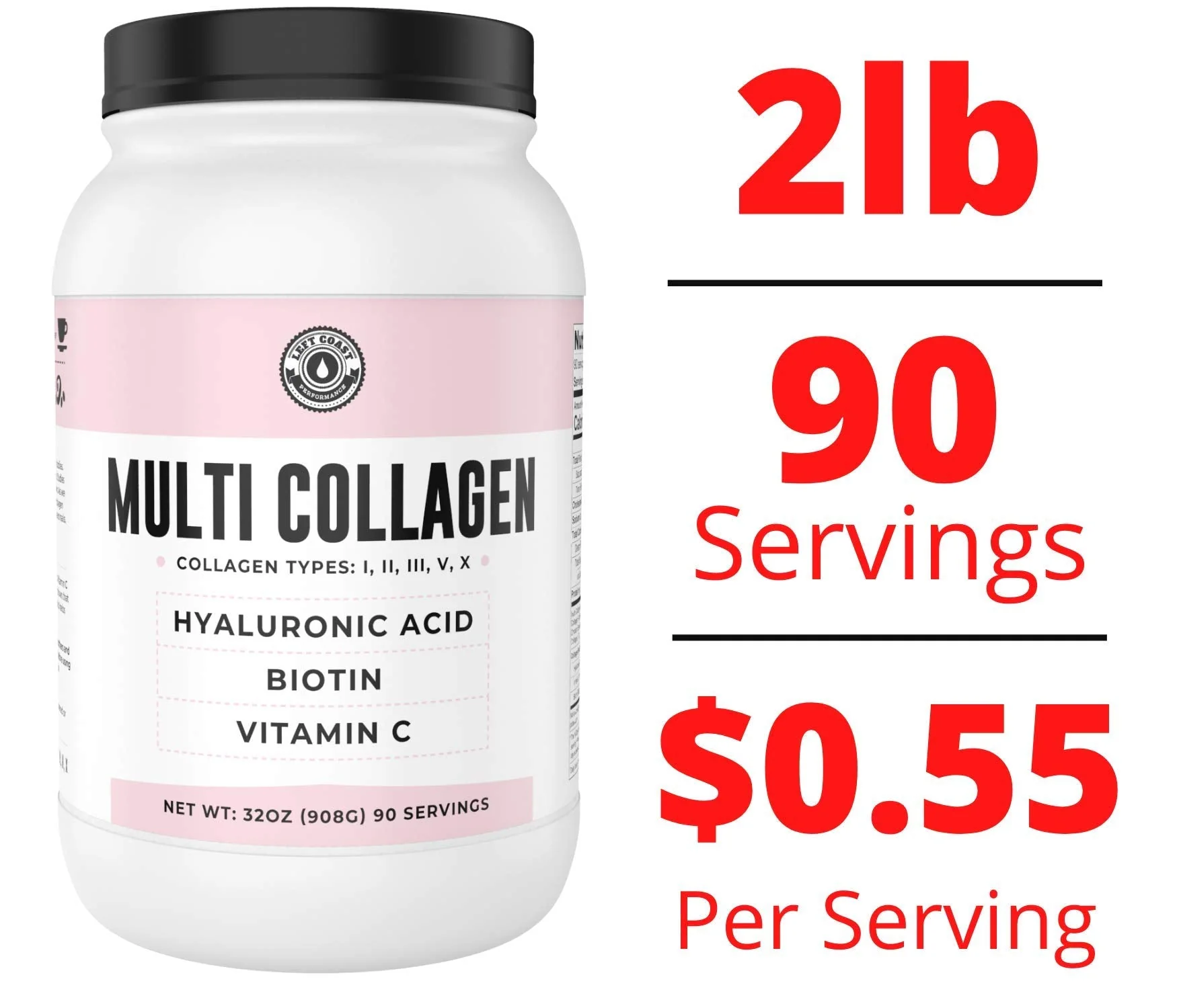 Left Coast Performance Multi Collagen Powder 2lb with Biotin, Hyaluronic Acid & Vitamin C - Image 10