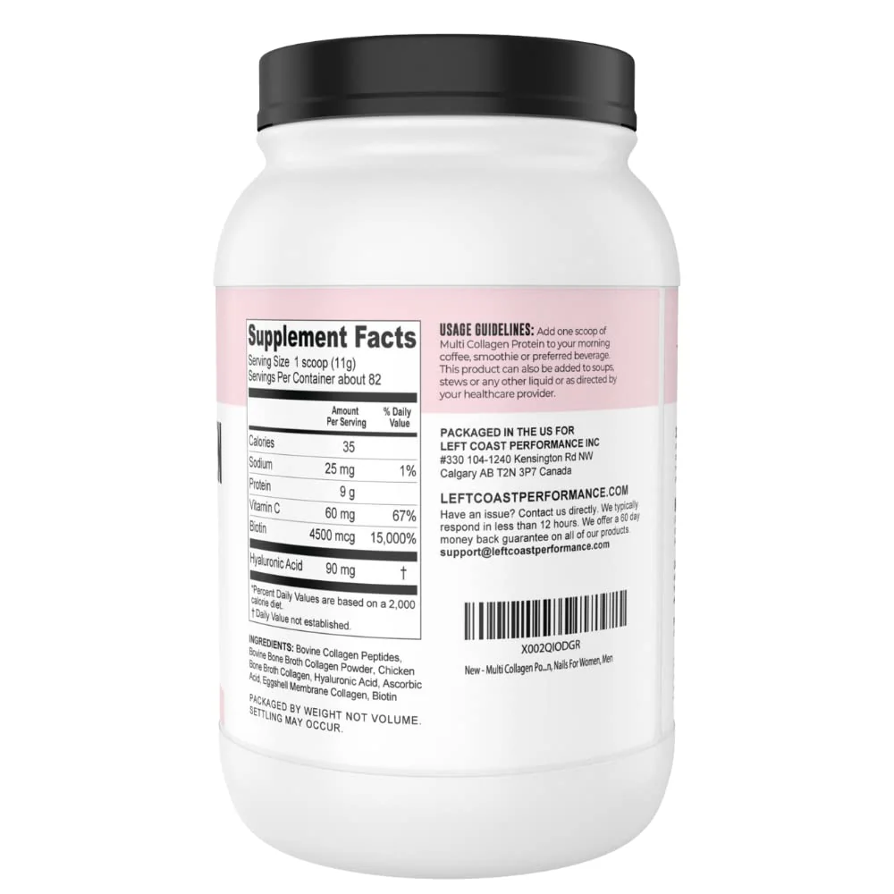 Left Coast Performance Multi Collagen Powder 2lb with Biotin, Hyaluronic Acid & Vitamin C - Image 9