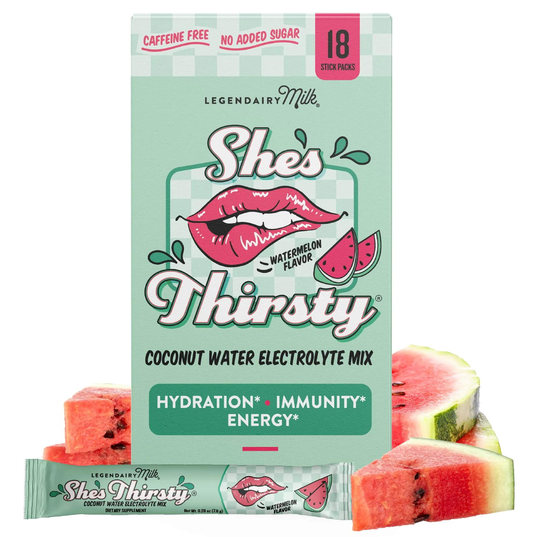 Legendairy Milk She’s Thirsty Watermelon Hydration Packets | Cortisol & Adrenal Support | No Sugar Added 18 ct