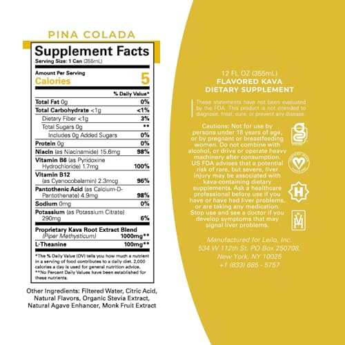 LEILO Kava Powered Pina Colada Mocktail – Sugar-Free, 12-Pack, 10 Cal Per Can, Non-Alcoholic - Image 2