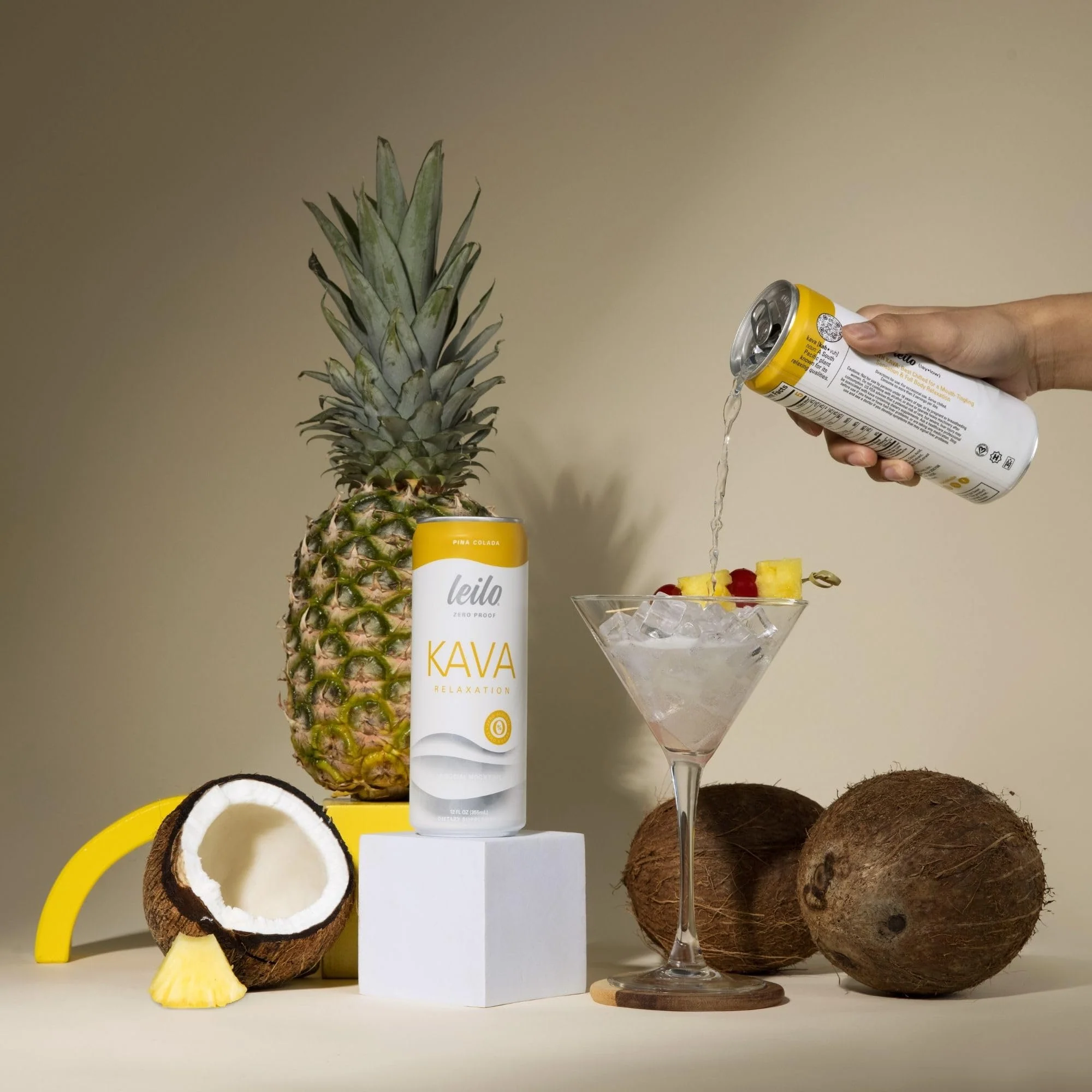 LEILO Kava Powered Pina Colada Mocktail – Sugar-Free, 12-Pack, 10 Cal Per Can, Non-Alcoholic - Image 3