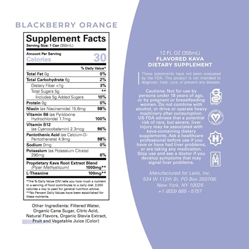 LEILO Kava Powered Sparkling Relaxation Drink – Blackberry Orange 12-Pack | Non-ALC Calming Beverage | 12 fl oz Cans - Image 14