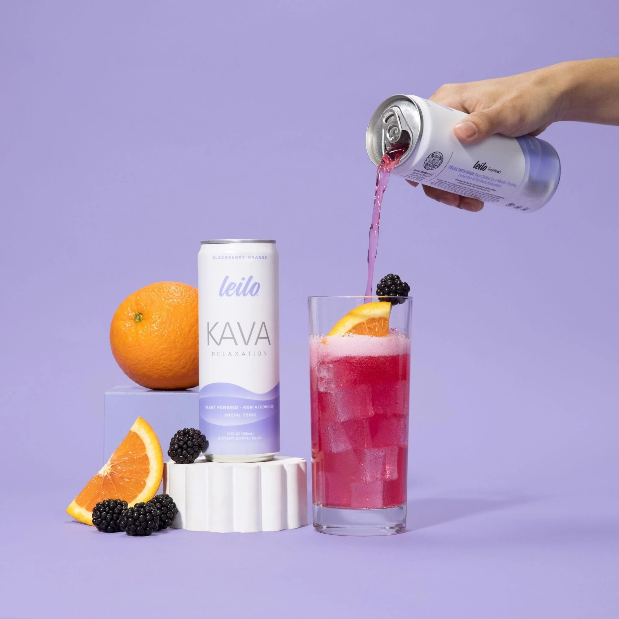 LEILO Kava Powered Sparkling Relaxation Drink – Blackberry Orange 12-Pack | Non-ALC Calming Beverage | 12 fl oz Cans - Image 3