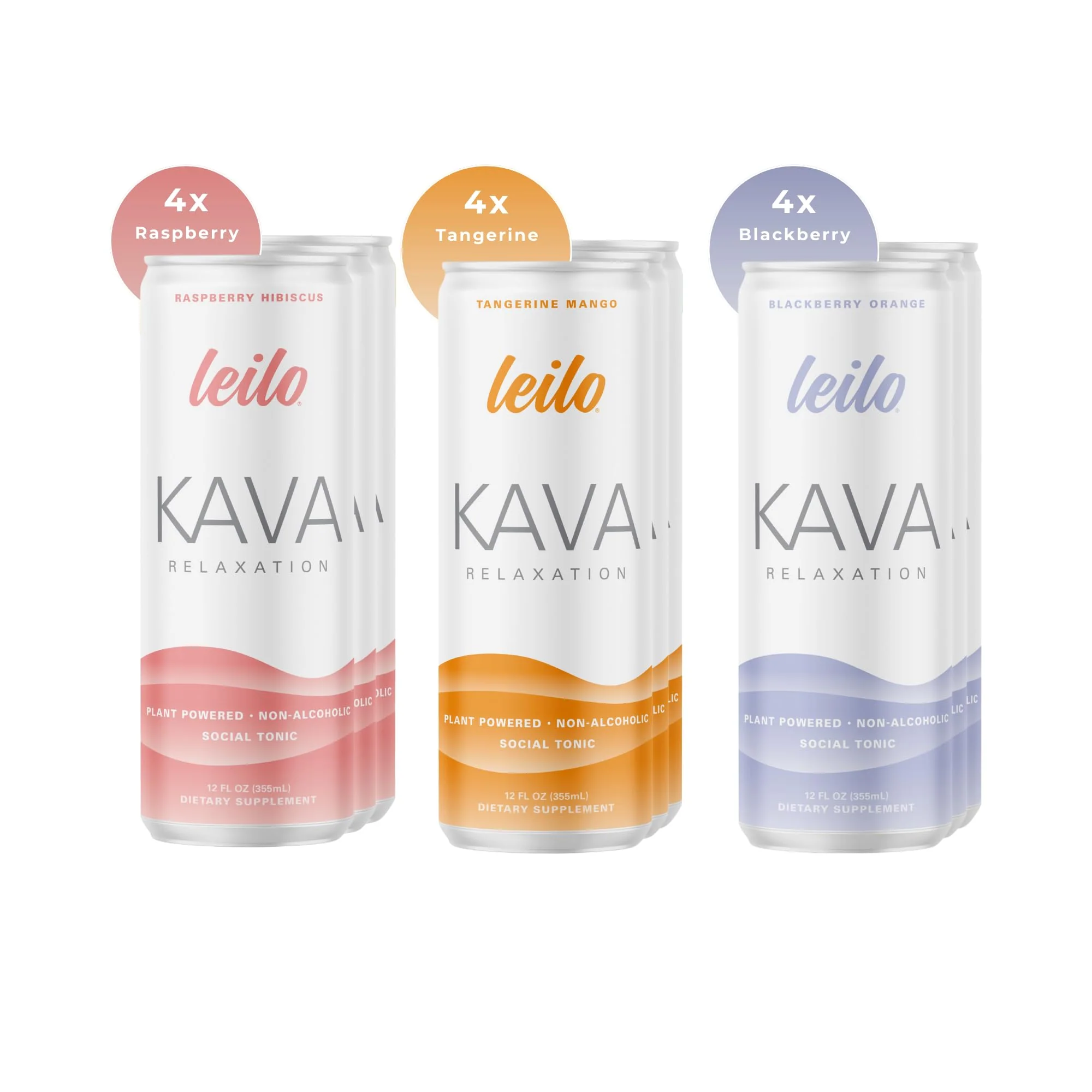 LEILO Kava Powered Sparkling Relaxation Drink | Classic Variety Pack – Raspberry Hibiscus, Tangerine Mango & BlackBerry Orange (12 x 12 oz Cans) - Image 3