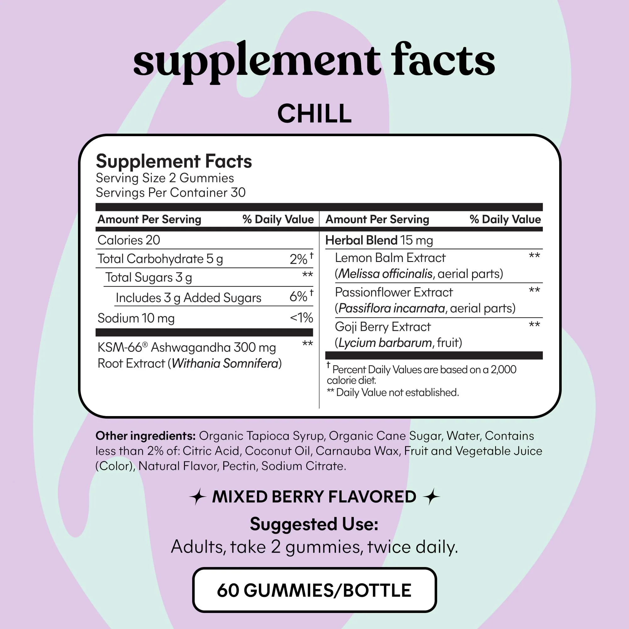 Lemme Chill Stress Relief Gummies - 300mg KSM-66 Ashwagandha, Gluten-Free, Non-GMO, Mixed Berry (60 Count) - Image 5