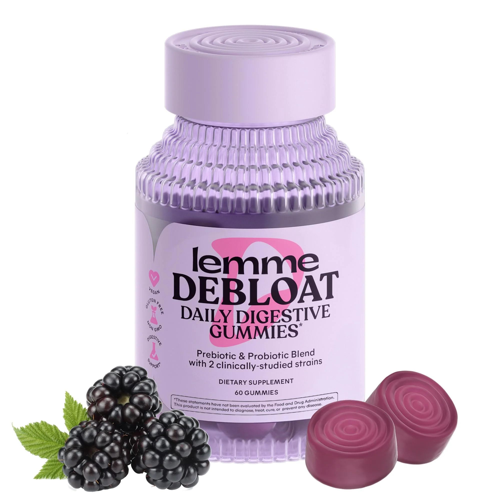 Lemme Debloat Digestive & Gut Health Gummies with 2 Clinically Studied Probiotics & Prebiotic | 60 Count