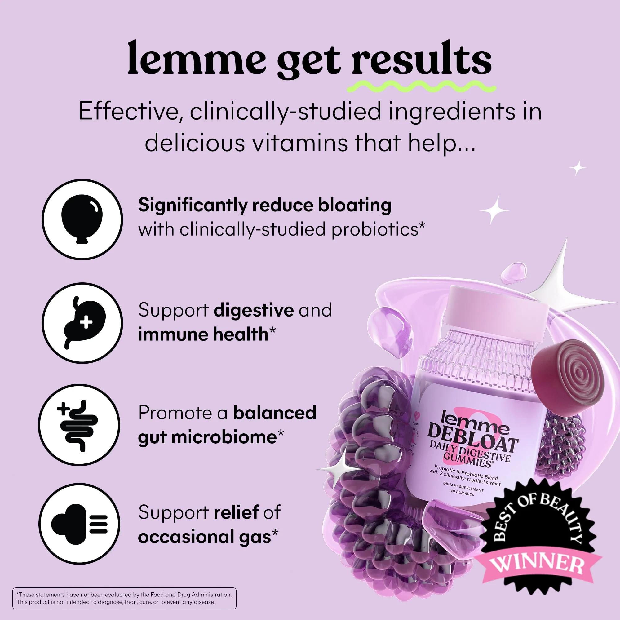 Lemme Debloat Digestive & Gut Health Gummies with 2 Clinically Studied Probiotics & Prebiotic | 60 Count - Image 2