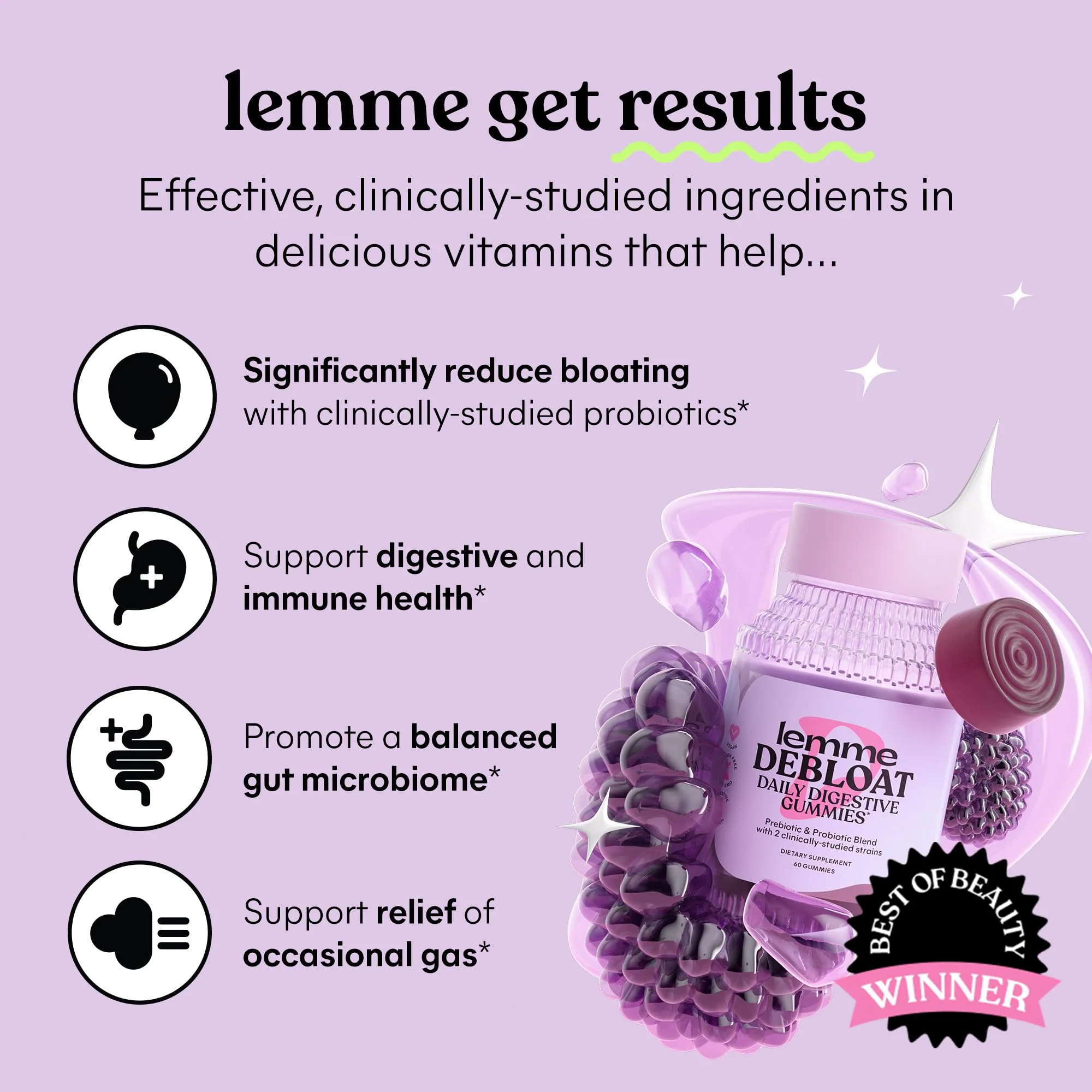 Lemme Debloat Gummies – Digestive & Gut Health Probiotics + Prebiotic, BlackBerry Flavor (60 Count) Pack of 2 | Vegetarian & Gluten Free - Image 2