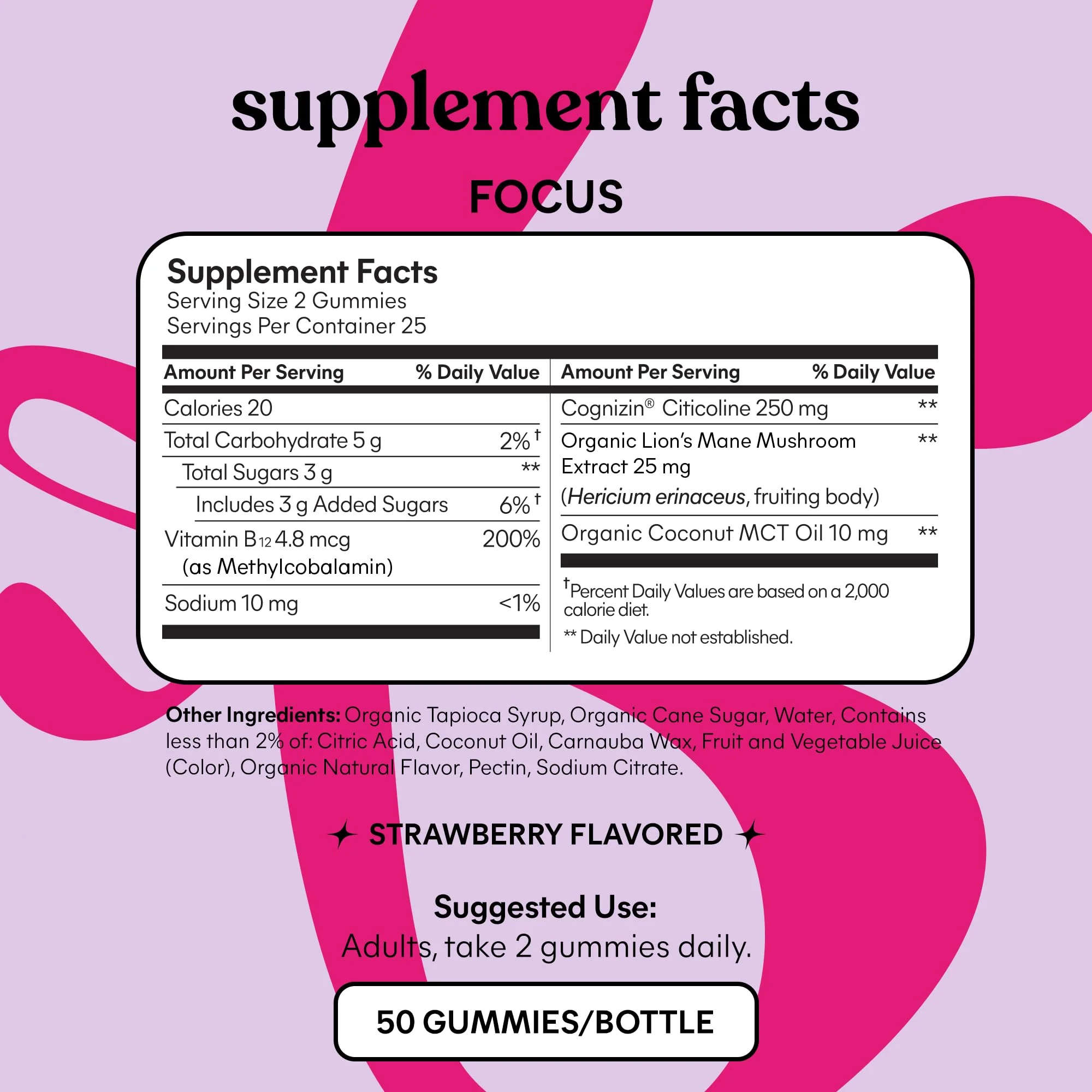 Lemme Focus Gummies – Cognizin, Lion’s Mane & B12 for Focus (50ct, Strawberry) - Image 5