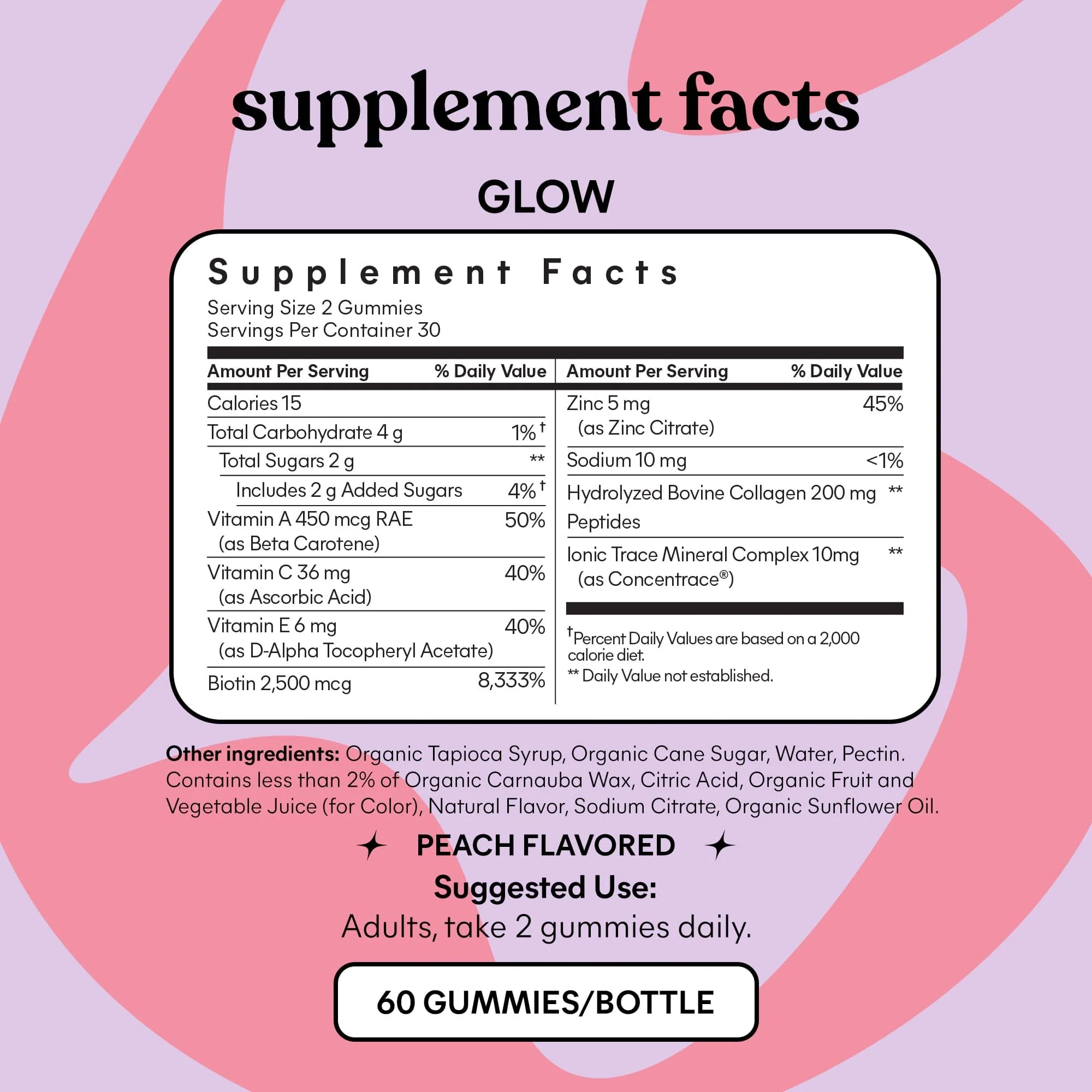 Lemme Glow Collagen Gummies – Thick Hair, Strong Nails & Healthy Skin | Biotin, Multi-Collagen, Zinc, Vitamins A/C/E | Peach Flavor 60 ct - Image 5