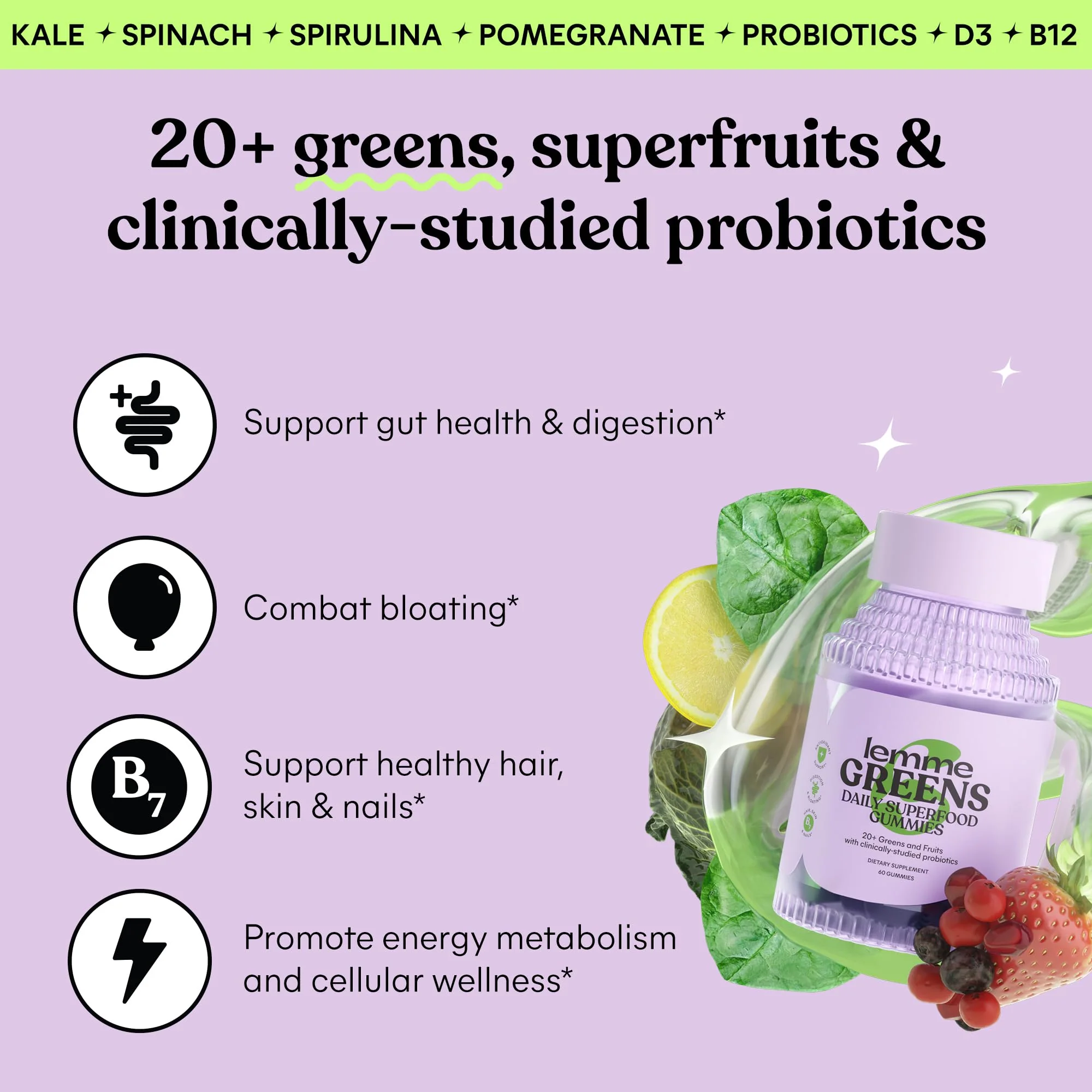 Lemme Greens Superfood Gummies – Gut Health & Bloating Support (60 Count) - Image 2