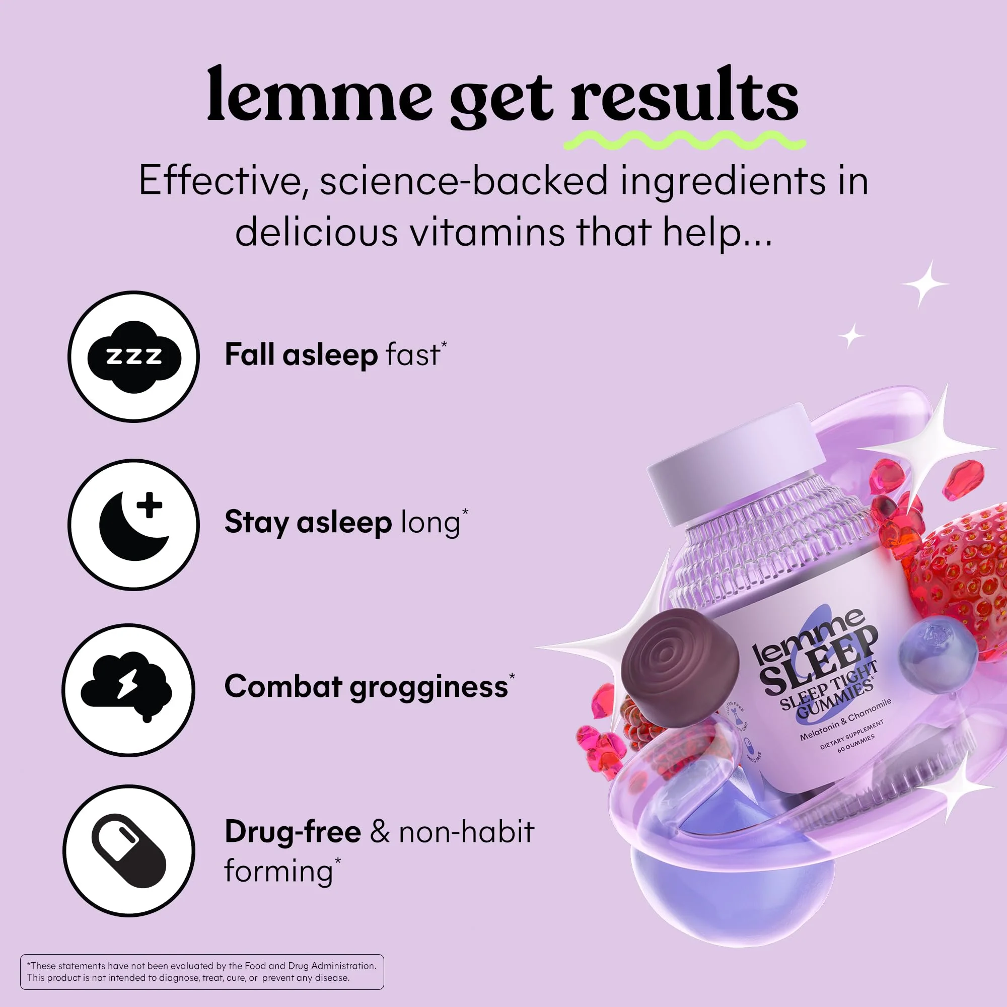 Lemme Sleep Gummies – 5mg Melatonin, Magnesium, L-Theanine, Chamomile & Lavender (60 Count) – Berry - Image 2
