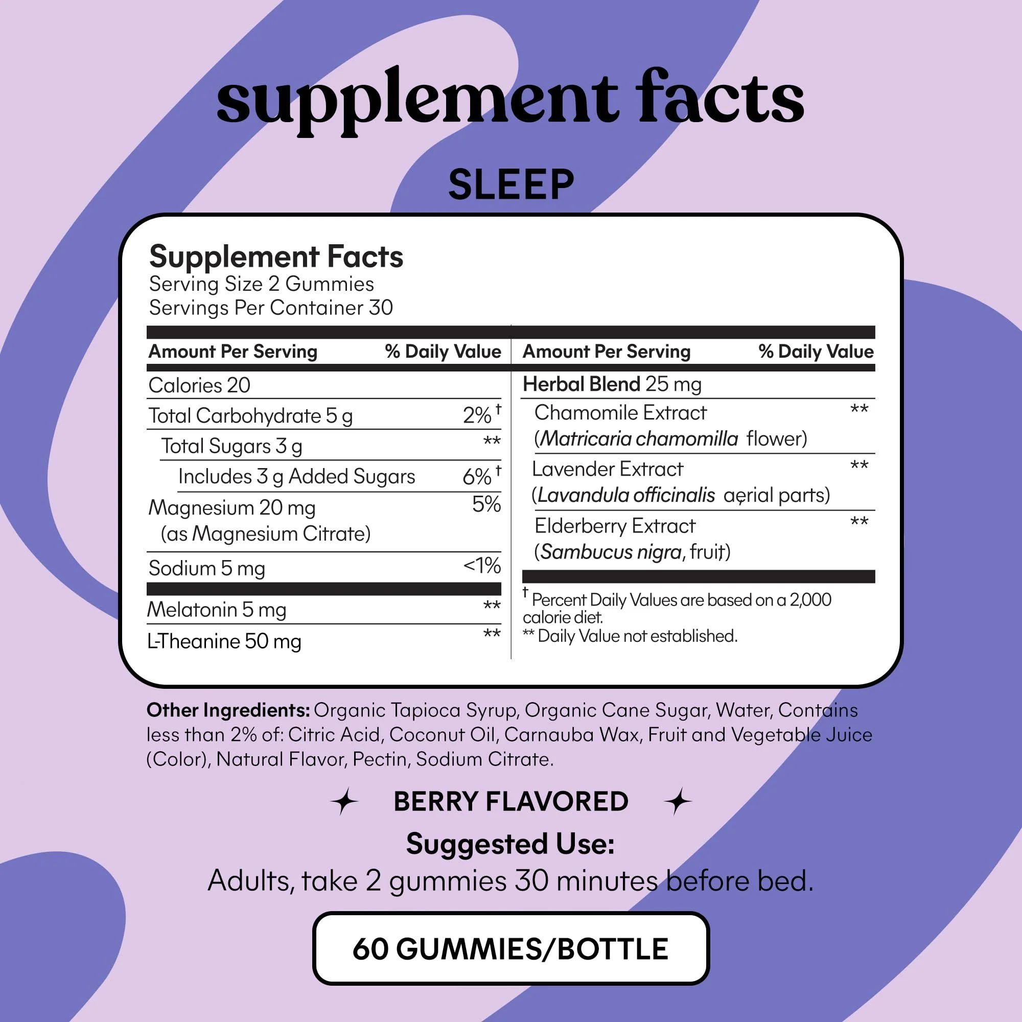 Lemme Sleep Gummies – 5mg Melatonin, Magnesium, L-Theanine, Chamomile & Lavender (60 Count) – Berry - Image 4
