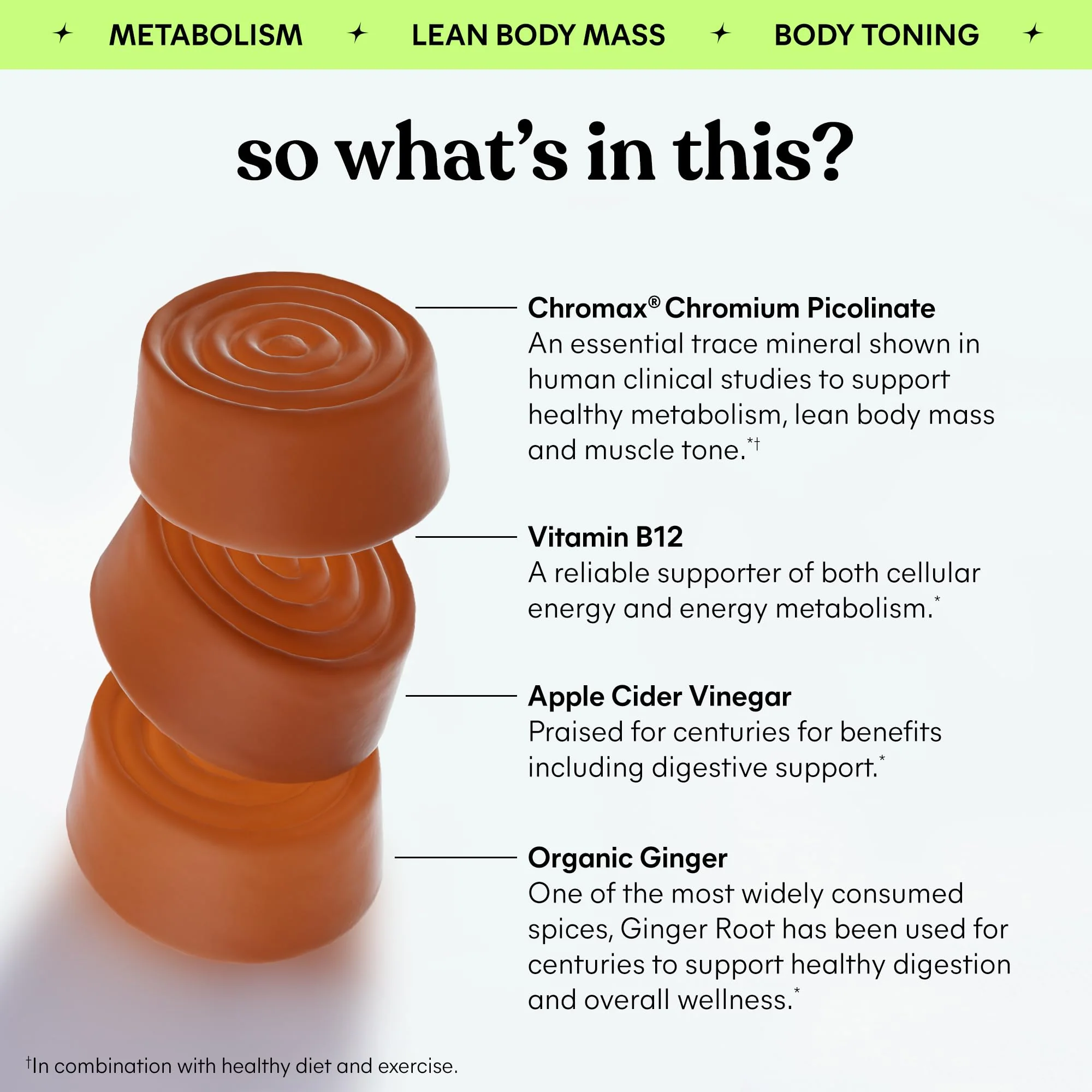 Lemme Tone Metabolism Gummies – Apple Cider Vinegar, Chromium Picolinate, B12, Ginger | Watermelon Apple Flavor (30-Day Supply) - Image 3
