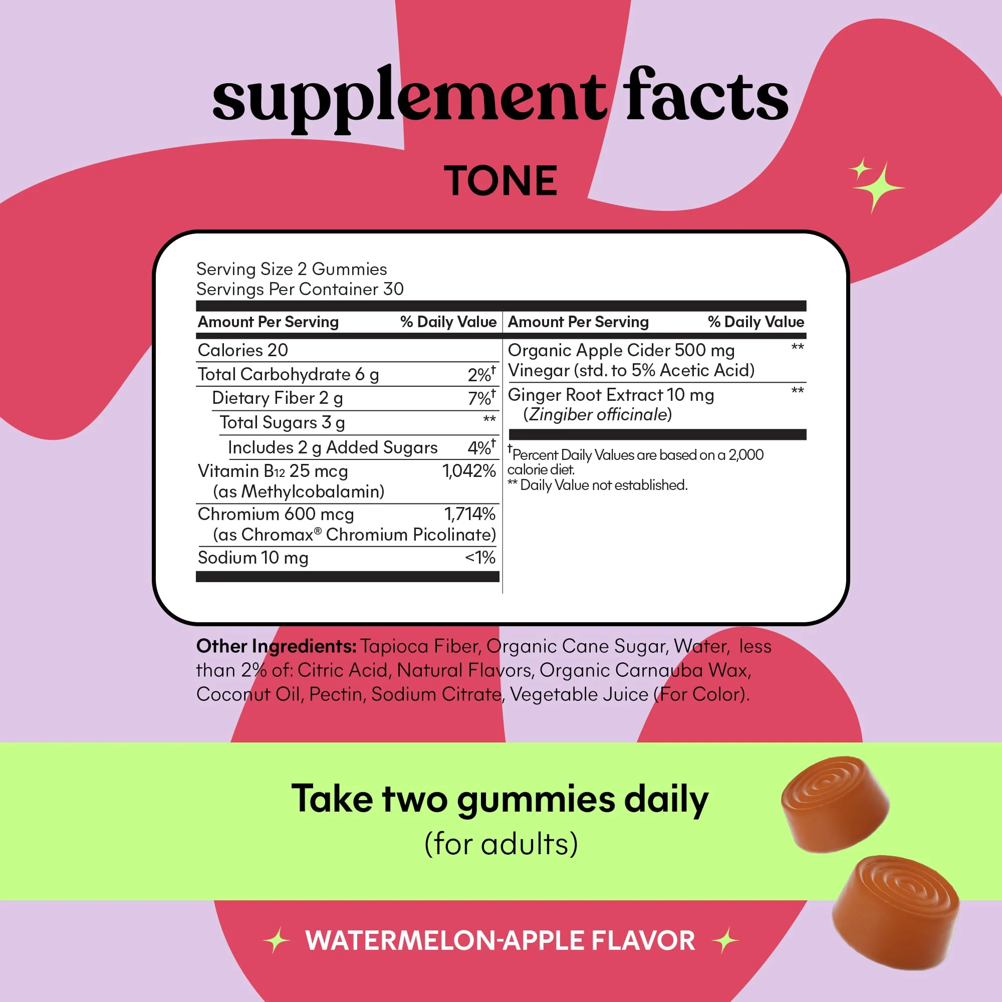 Lemme Tone Metabolism Gummies – Apple Cider Vinegar, Chromium Picolinate, B12, Ginger | Watermelon Apple Flavor (30-Day Supply) - Image 6