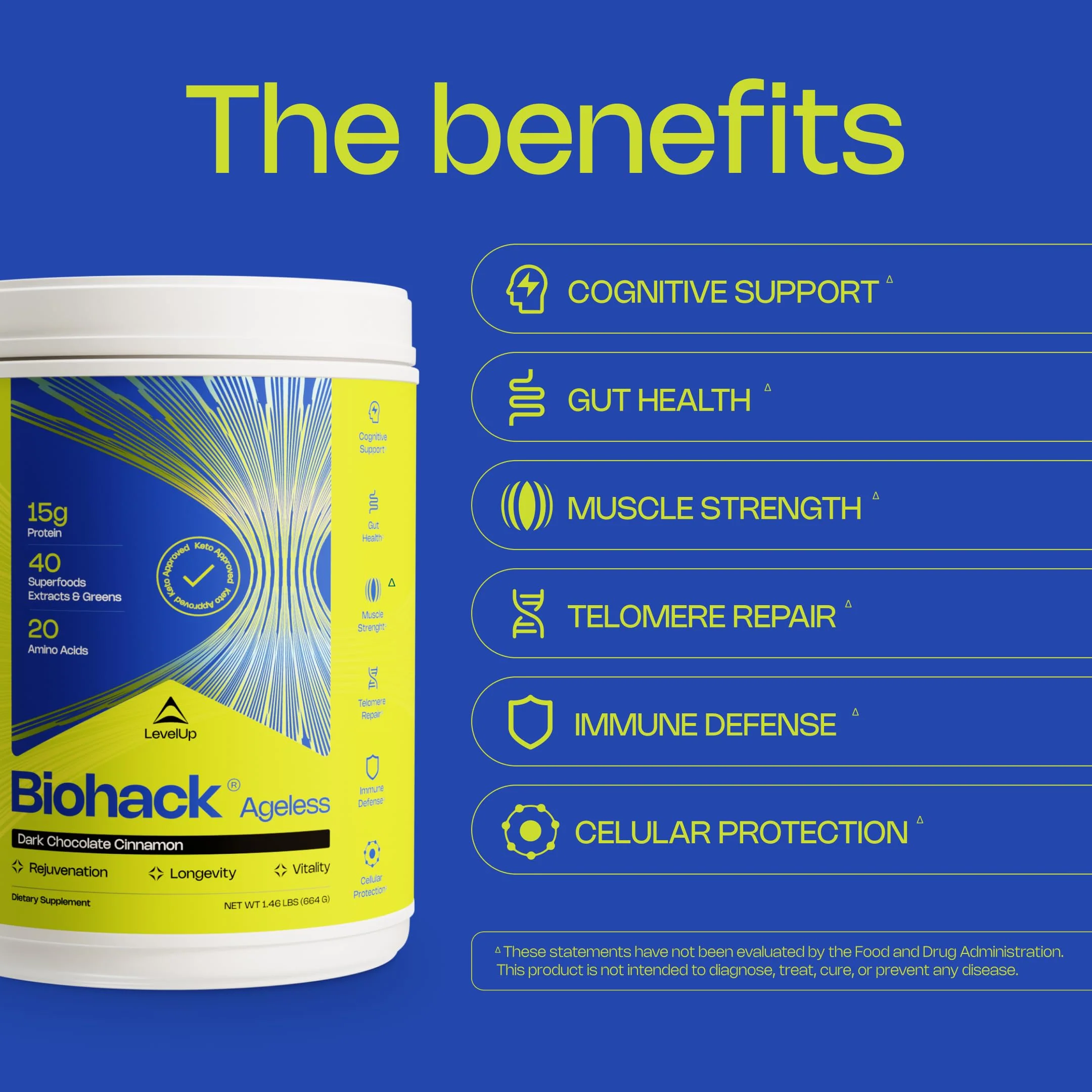 LevelUp Biohack Ageless: Colostrum Collagen Superfoods Antioxidants Spermidine Amino Acids Creatine for Women and Men, Total Body Rejuvenation (Dark Chocolate Cinnamon) - Image 15