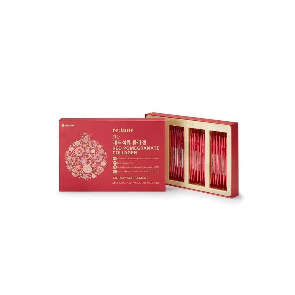 LG H&H Re:tune Red Pomegranate Collagen – 500 mg Fish Scale Peptide, 71% Pomegranate, 28 Packets - Image 2