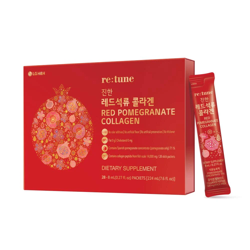 LG H&H Re:tune Red Pomegranate Collagen – 500 mg Fish Scale Peptide, 71% Pomegranate, 28 Packets - Image 7