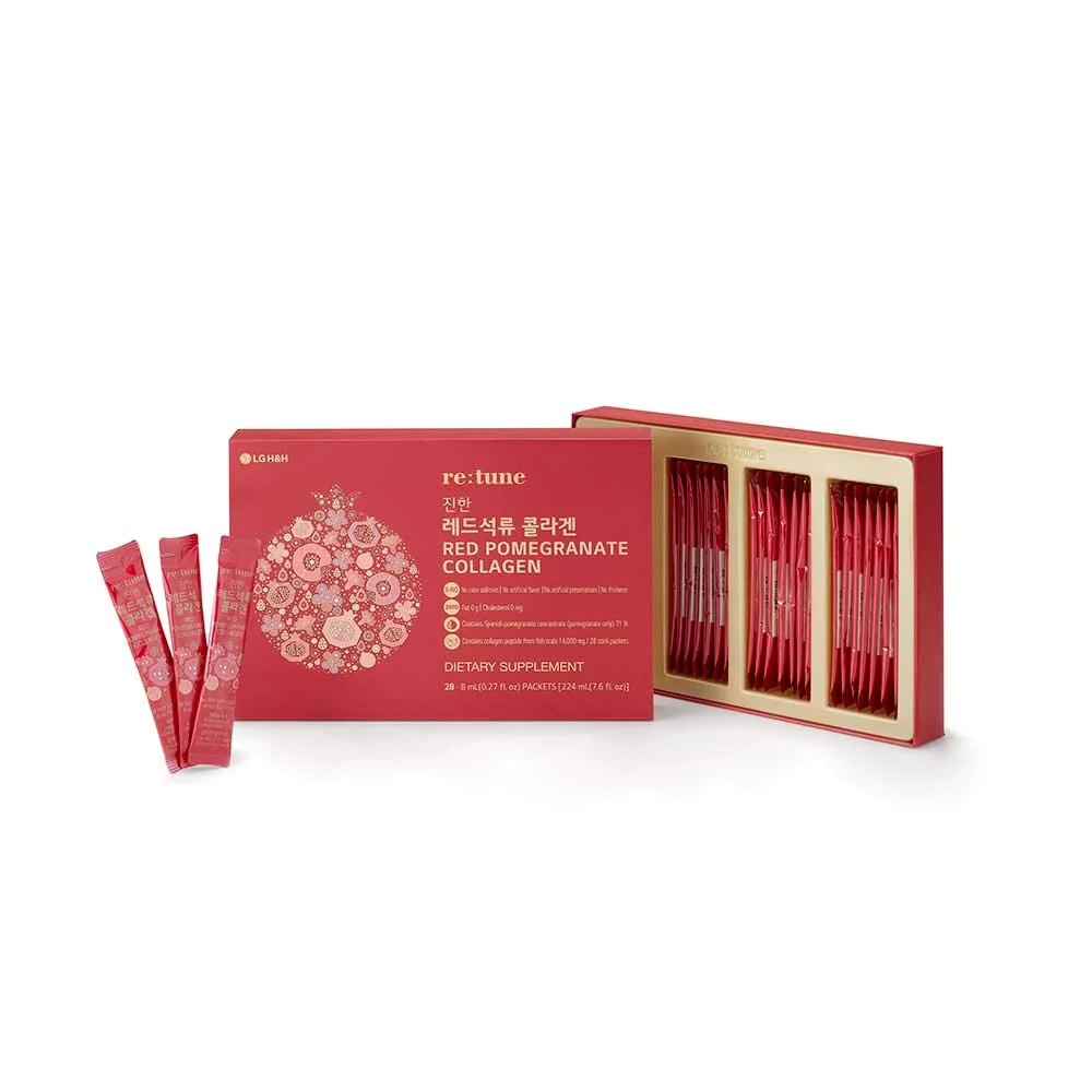 LG H&H Re:tune Red Pomegranate Collagen – 500 mg Fish Scale Peptide, 71% Pomegranate, 28 Packets - Image 9