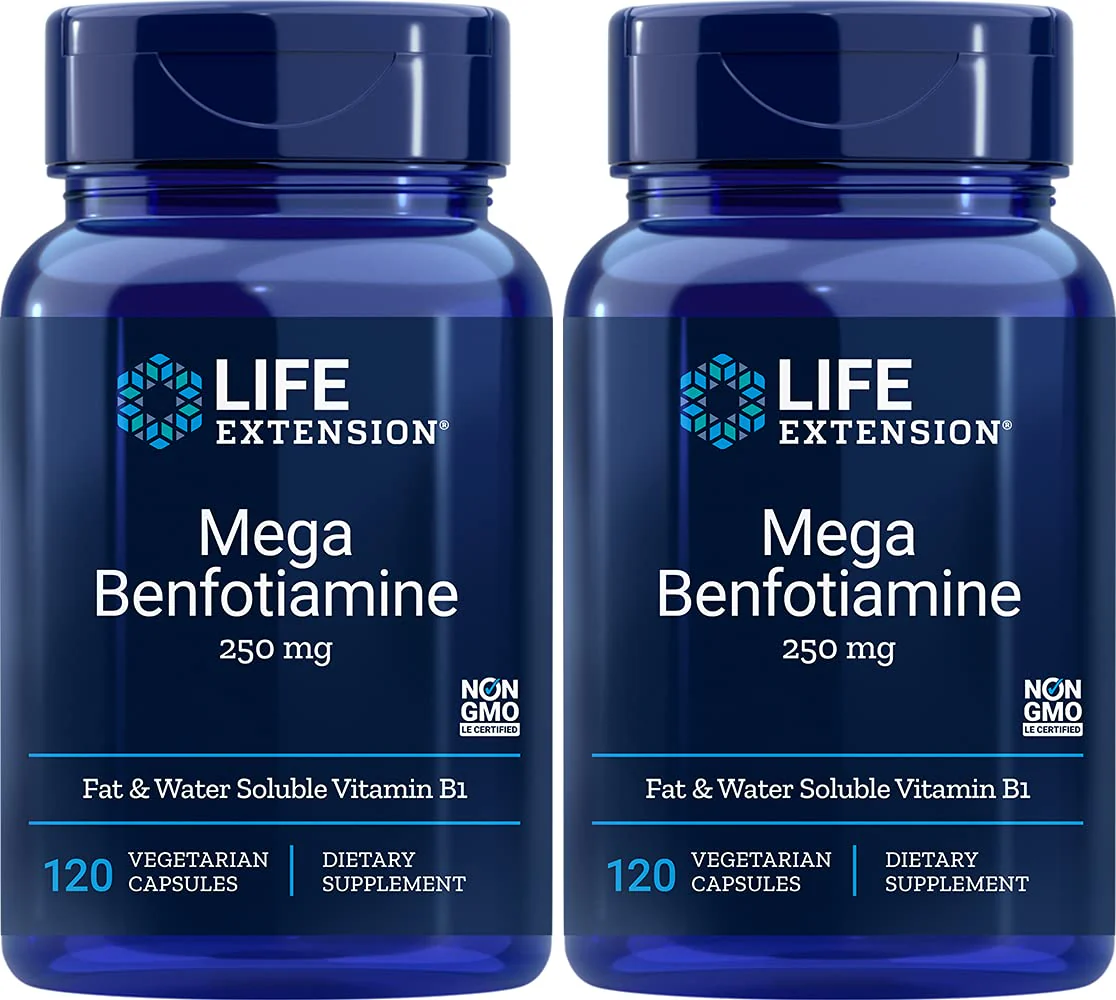 Life Extension Mega Benfotiamine Capsule – 250 mg, 120 Vegetarian Capsules (2 Bottles)