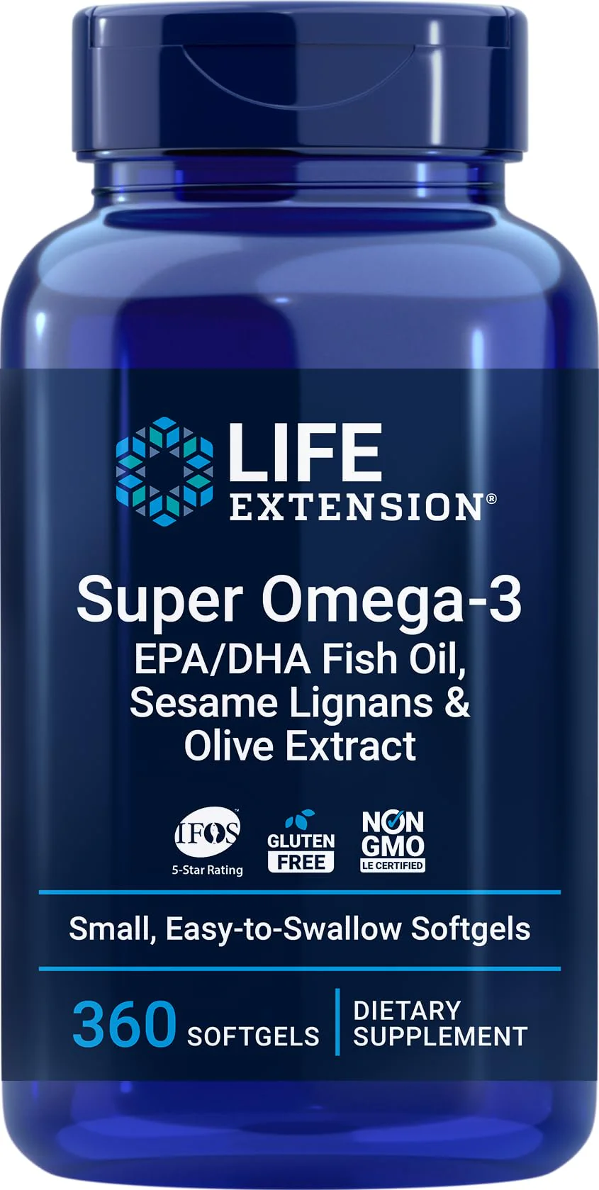 Life Extension Super Omega-3 360 Softgels – EPA/DHA Fish Oil with Sesame Lignans & Olive Extract