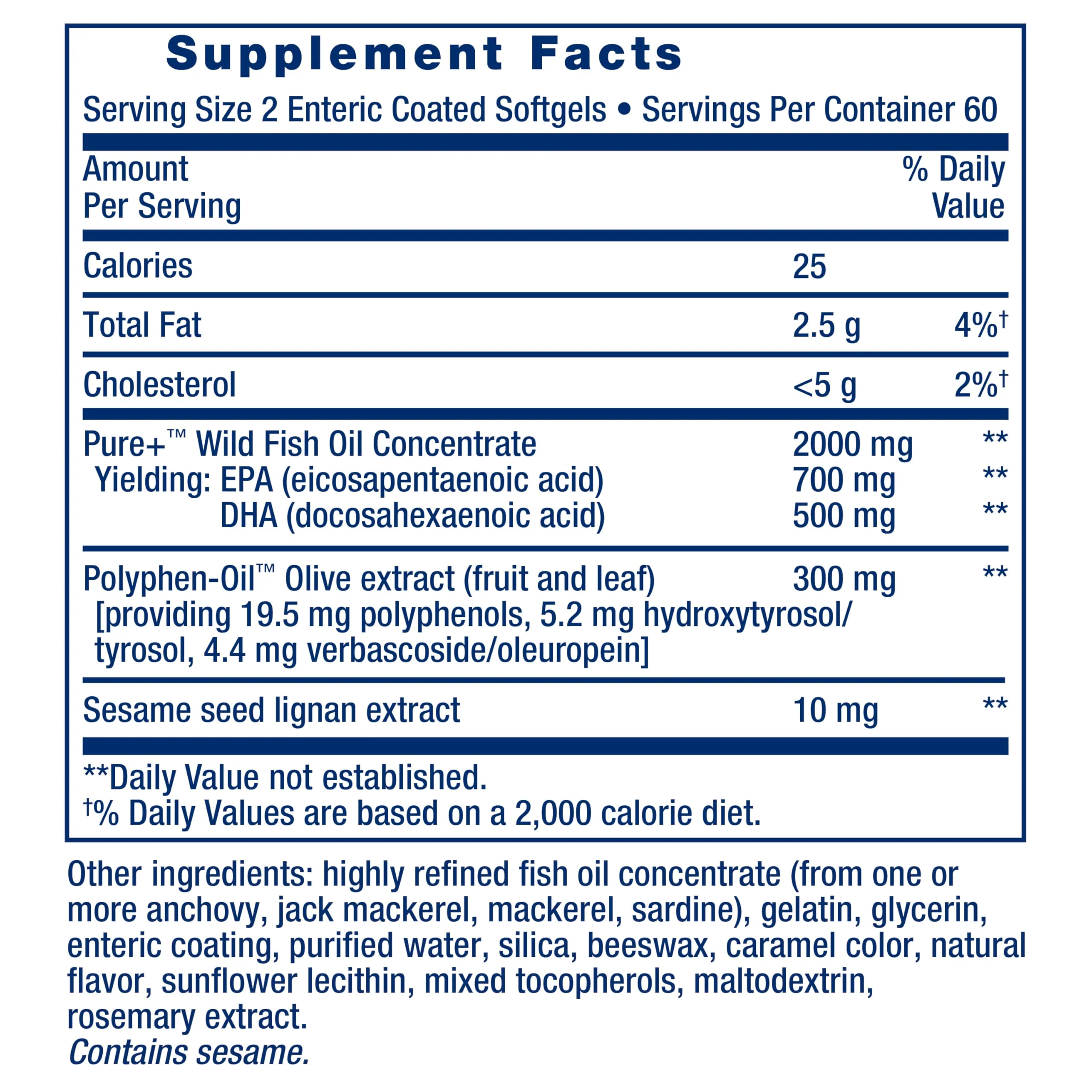 Life Extension Super Omega-3 EPA/DHA with Sesame Lignans & Olive Extract – Heart & Brain Health (120 Softgels) - Image 3