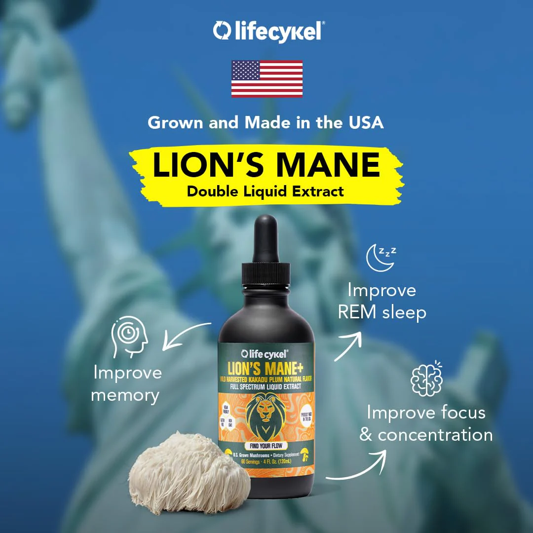 Lifecykel Lion's Mane Mushroom Extract w/Kakadu Plum — Memory, Focus & Sleep (2 oz, 30 Servings) Made in USA - Image 8