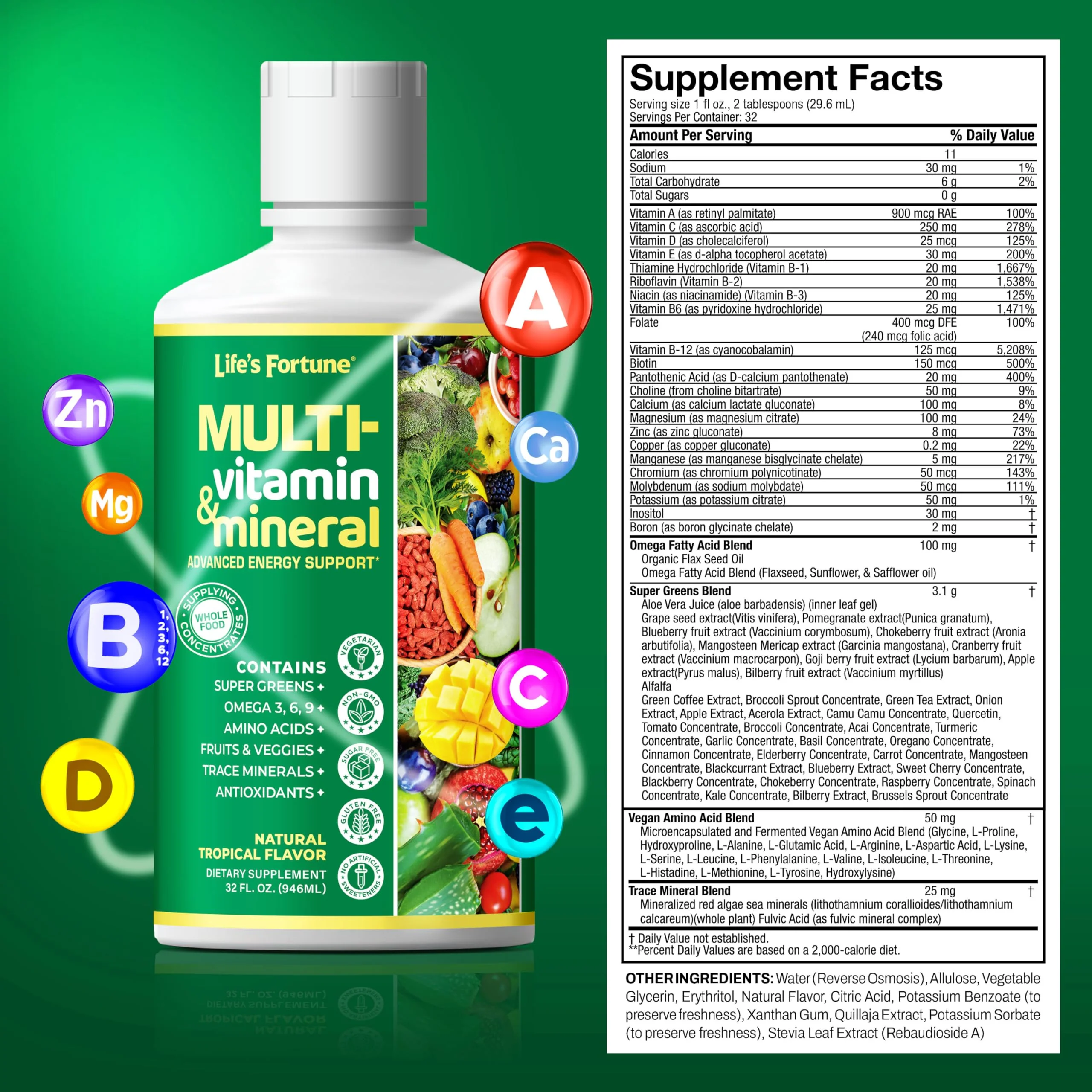 Life's Fortune Liquid Multivitamin – High Absorption Daily Vitamins for Adults & Teens | Tropical Flavor | Sugar Free | Pack of 2 (32 oz) - Image 16