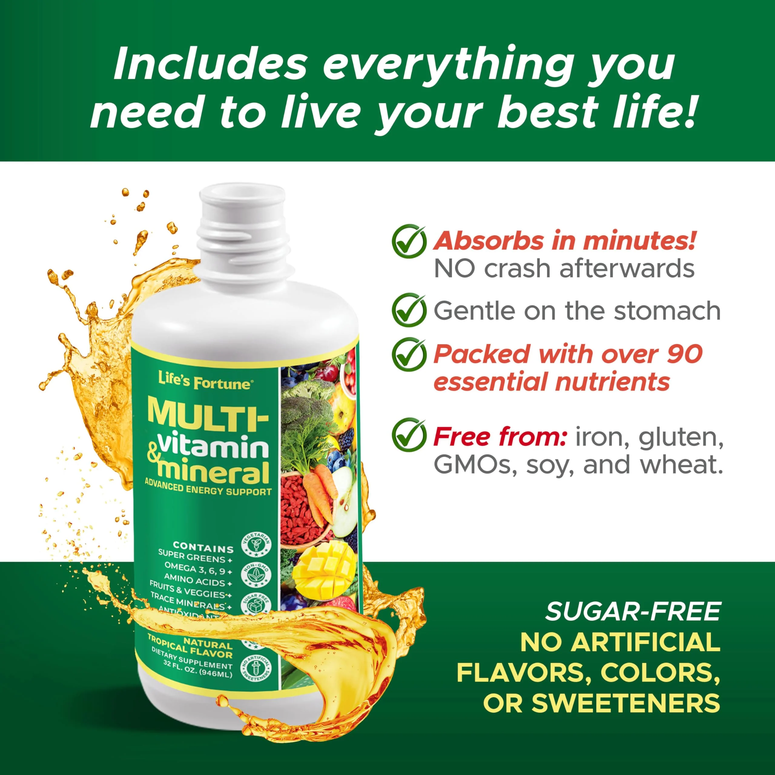 Life's Fortune Liquid Multivitamin – High Absorption Daily Vitamins for Adults & Teens | Tropical Flavor | Sugar Free | Pack of 2 (32 oz) - Image 4
