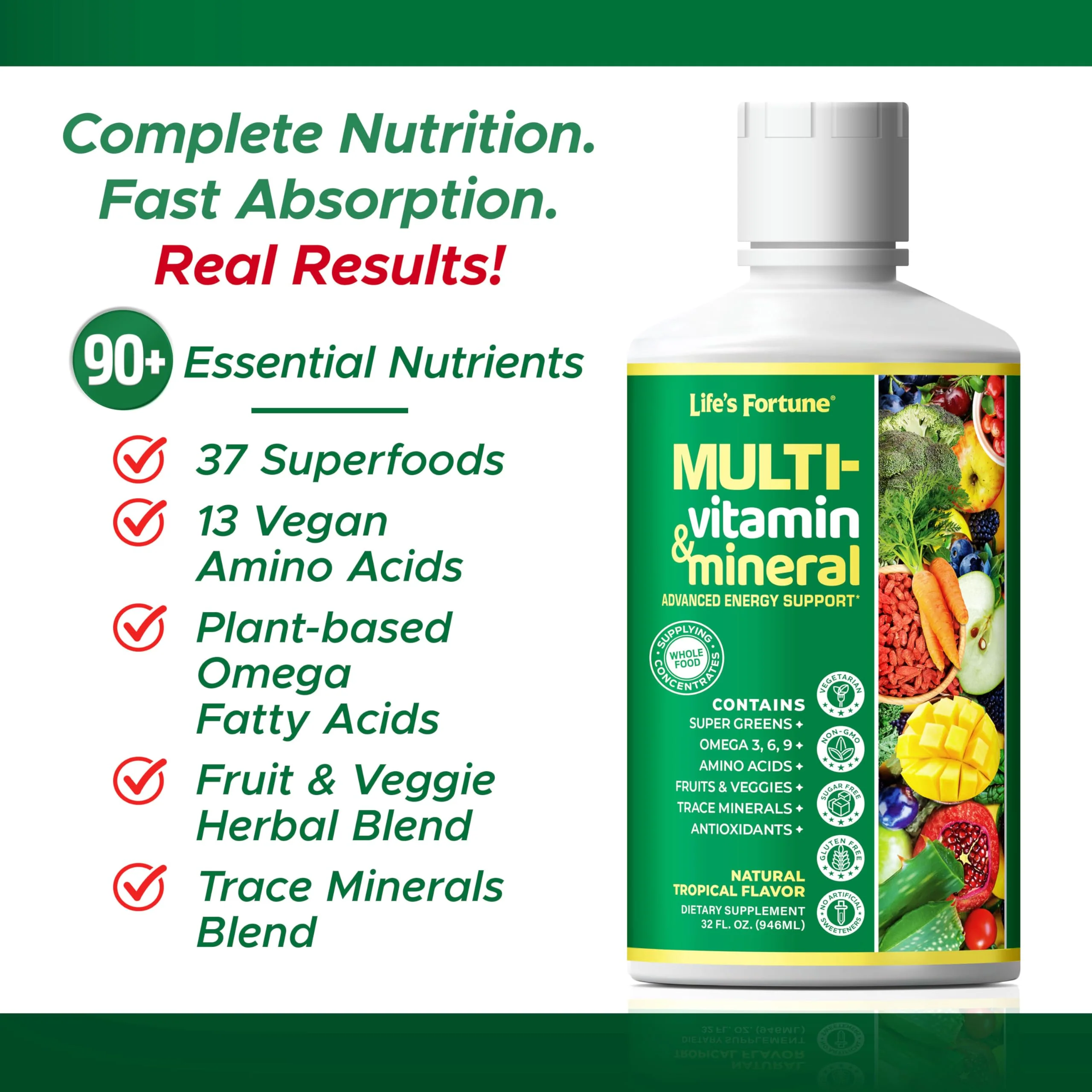 Life's Fortune Liquid Multivitamin – High Absorption Daily Vitamins for Adults & Teens | Tropical Flavor | Sugar Free | Pack of 2 (32 oz) - Image 5