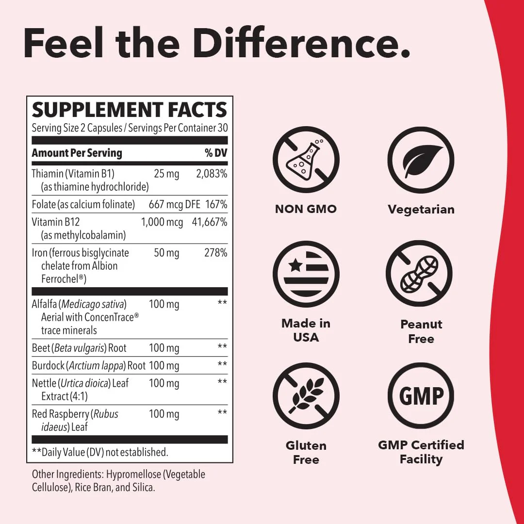 LifeSeasons Blood Nourish-R - Iron Deficiency Supplement - Supports Anemia, Fatigue, Paleness & Dizziness - 60 Capsules - Image 6