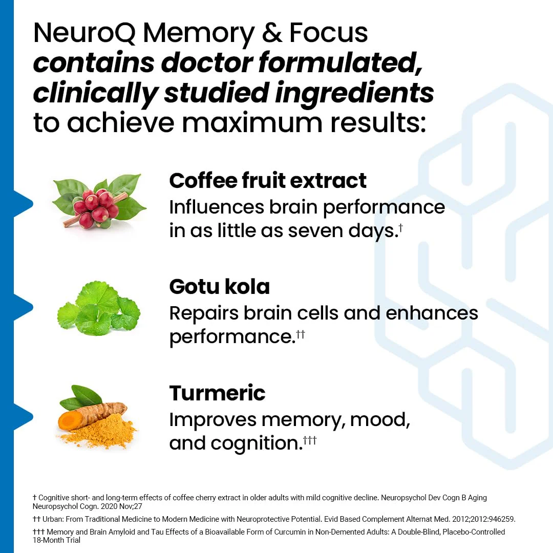 LifeSeasons NeuroQ Memory & Focus – Cognitive Support Capsule with Gotu Kola, Ginkgo, PS, Coffee Fruit & Propolis – 60 Capsules - Image 3