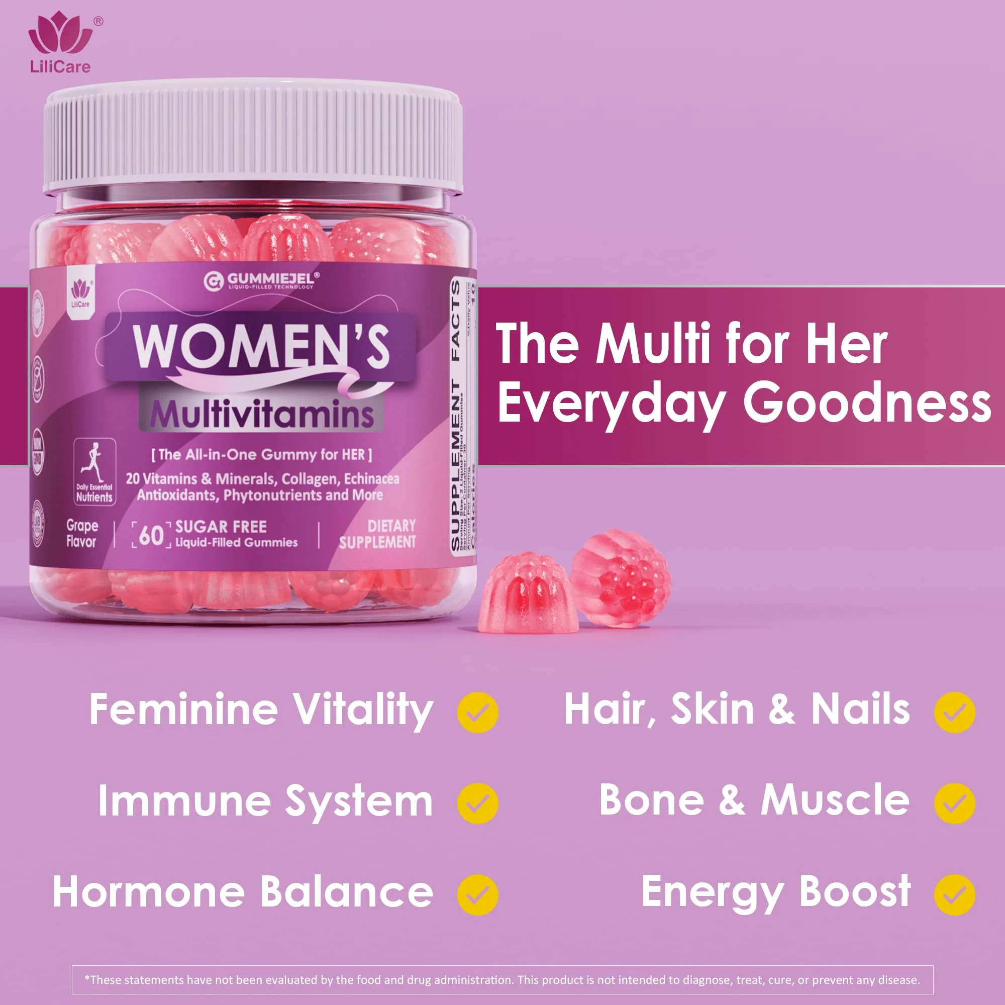 LILICARE 2 Pack Women’s Multivitamin Gummies – Methylated Formula, Biotin, Collagen, Iron, No Sugar - Image 5