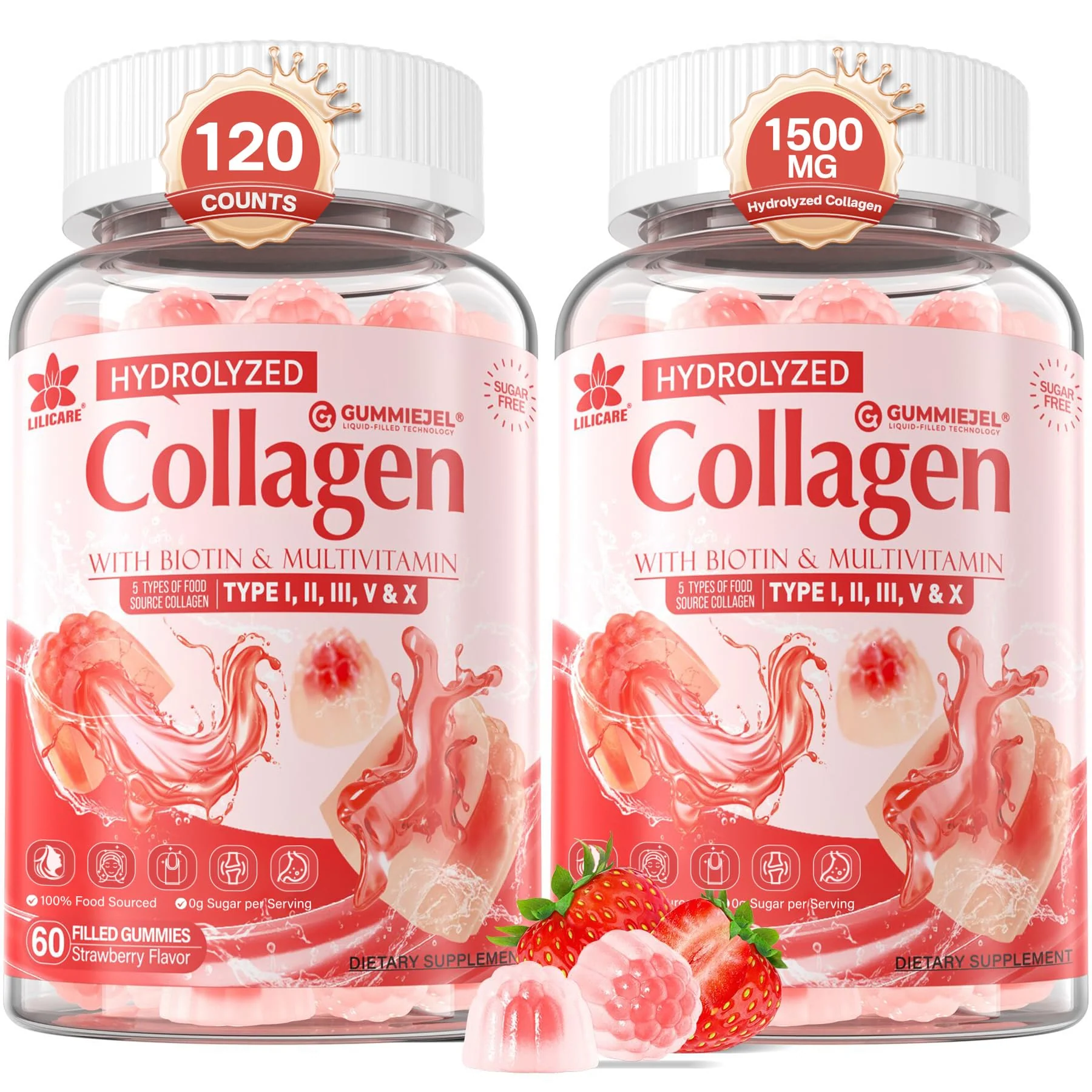LILICARE 2Pack Sugar-Free Hydrolyzed Collagen Gummies – 1500mg Multi-Collagen, 5000mcg Biotin, Immune & Skin Support - Image 10