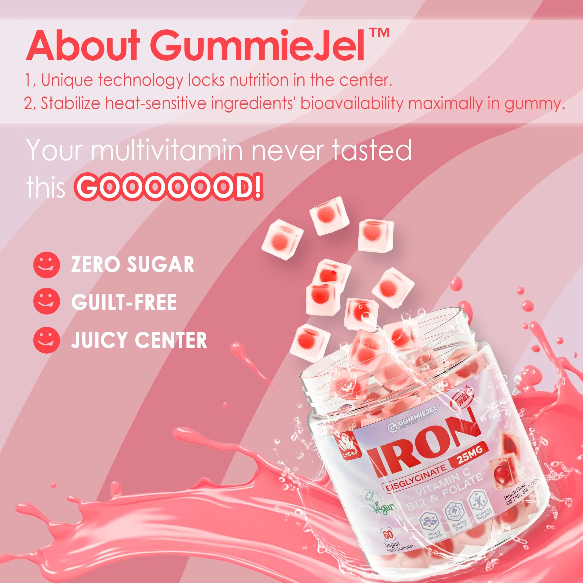 LILICARE Vegan Iron Gummies 25mg for Women – Sugar Free Peach Flavor, Vitamin C, Methyl B12, Folate | 60 Count (Pack of 2) - Image 15