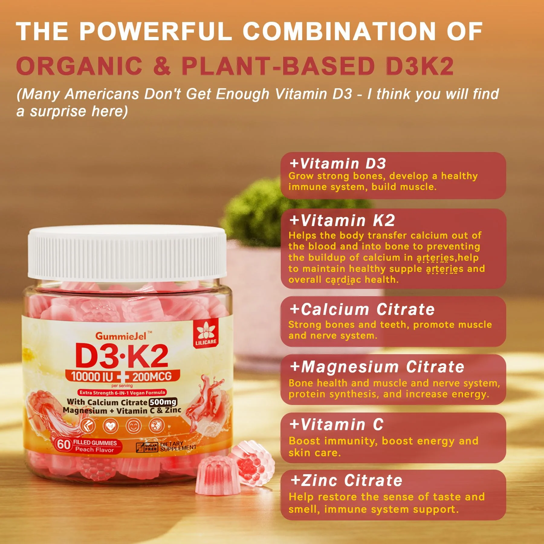 LILICARE Vitamin D3 K2 Filled Gummies – Vegan, Ultra-Strength D3/K2 with Calcium & Magnesium, Pack of 2 - Image 15