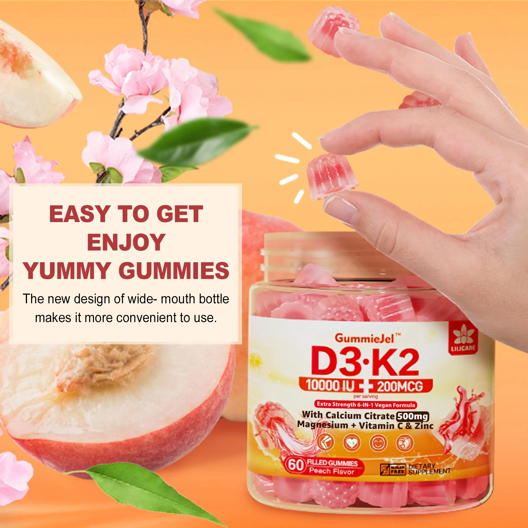 LILICARE Vitamin D3 K2 Filled Gummies – Vegan, Ultra-Strength D3/K2 with Calcium & Magnesium, Pack of 2 - Image 16