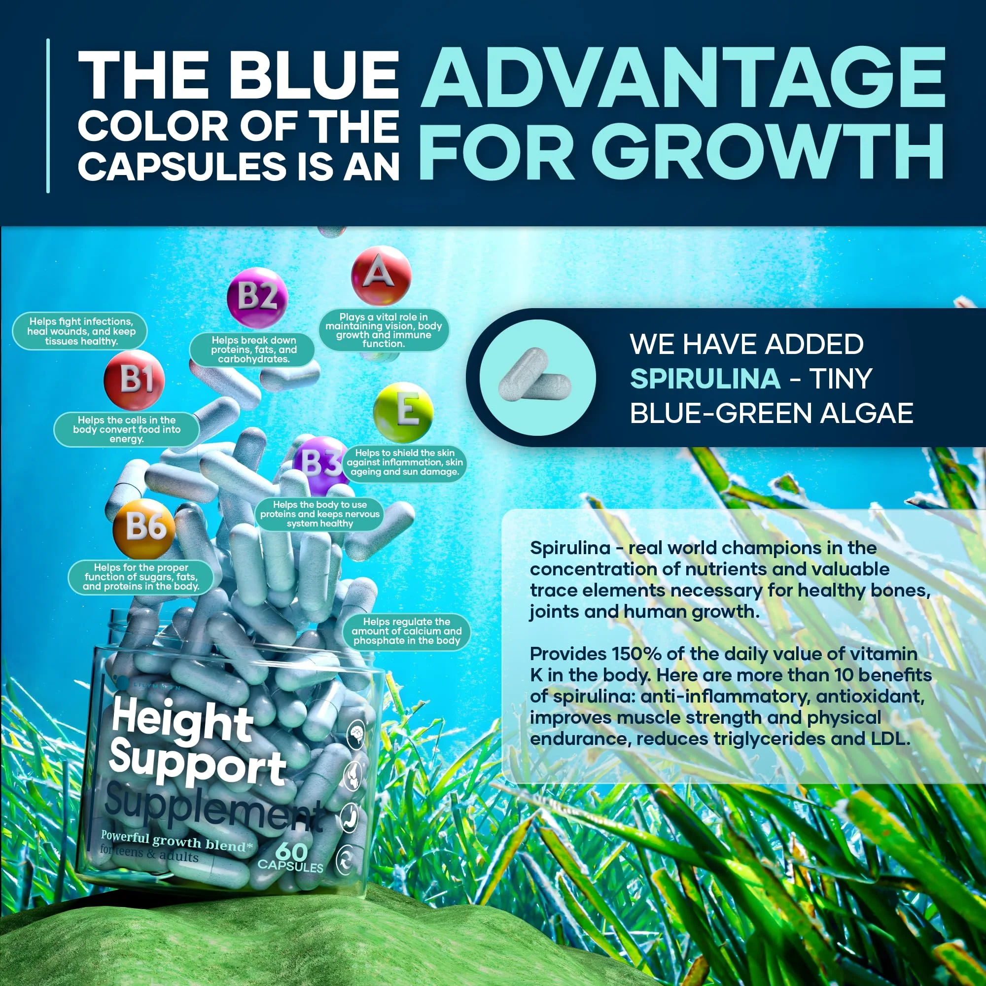 LilyMoon Height and Bone Support for Kids and Teens | Calcium Vitamin D Zinc 60 Caps - Image 7