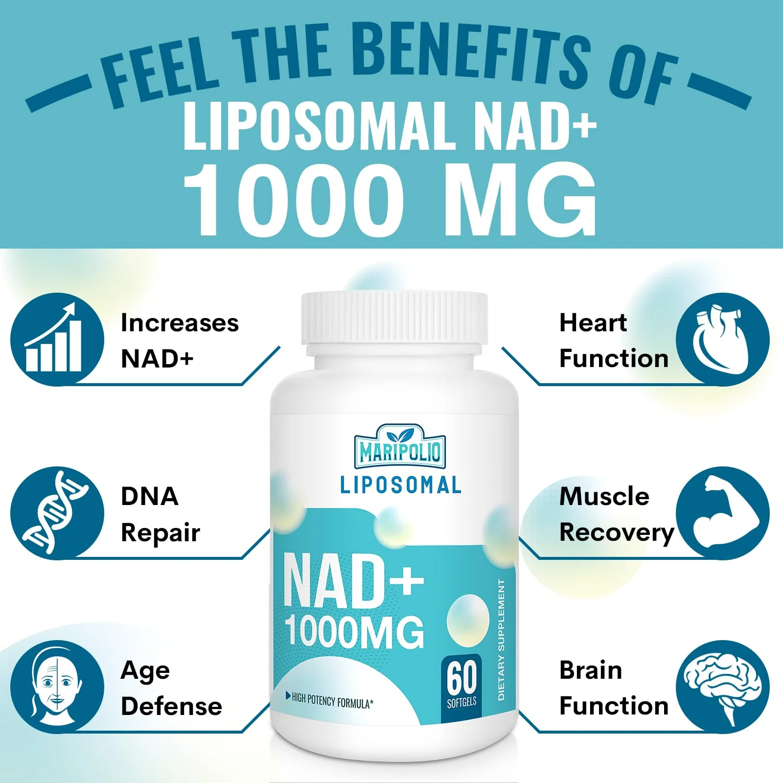 Liposomal NAD+ Supplement 1000 mg | Highest NAD Pontecy | Max Absorption | Pure NAD Supplement | Energy and DNA Repair, Aging Defense, Brain Function | 120 Softgels - Image 3