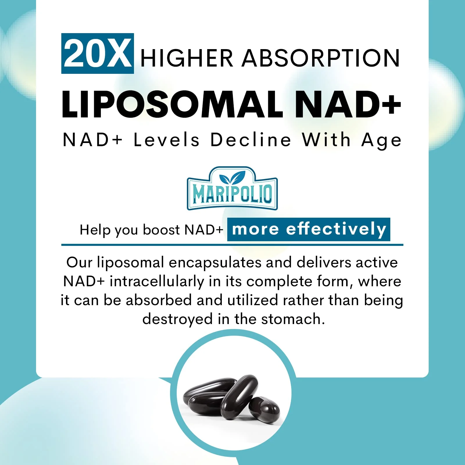 Liposomal NAD+ Supplement 1000 mg | Highest NAD Pontecy | Max Absorption | Pure NAD Supplement | Energy and DNA Repair, Aging Defense, Brain Function | 120 Softgels - Image 4