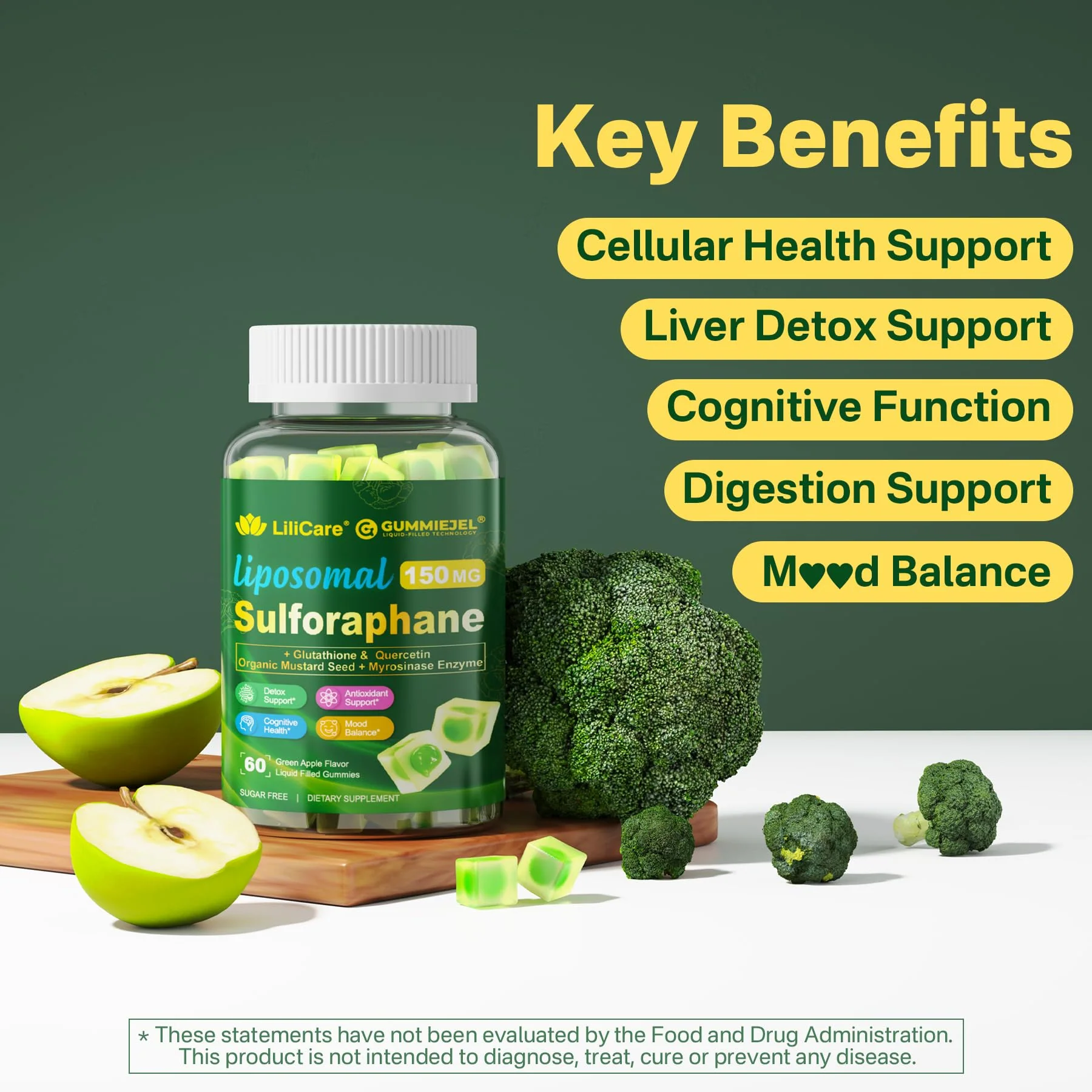Liposomal Sulforaphane Gummies 150mg | Broccoli Seed Extract, Myrosinase & Quercetin (120 Ct) - Image 8