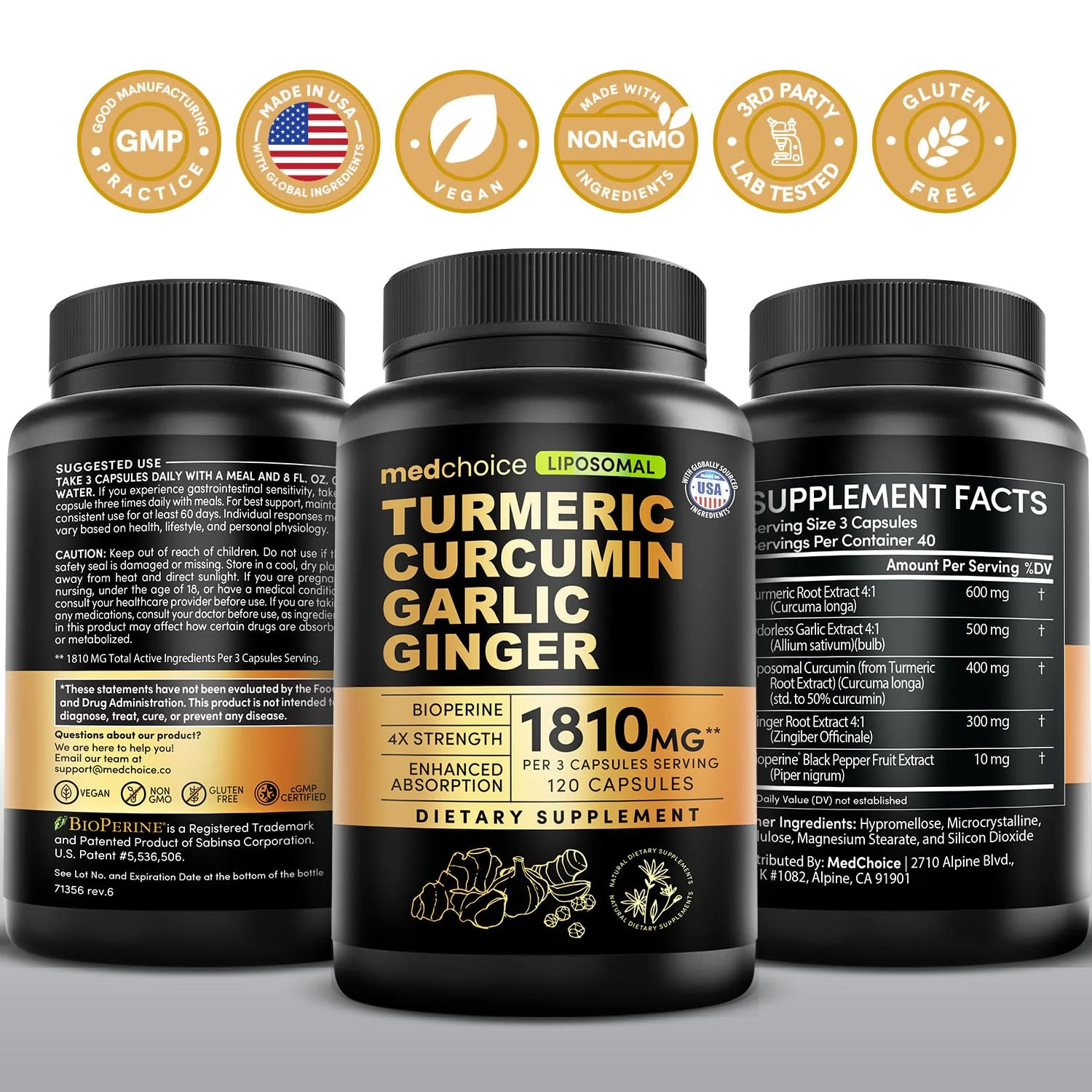 Liposomal Turmeric - High-Absorption Curcumin with Black Pepper | Non-GMO (120ct, Pack of 3) - Image 9