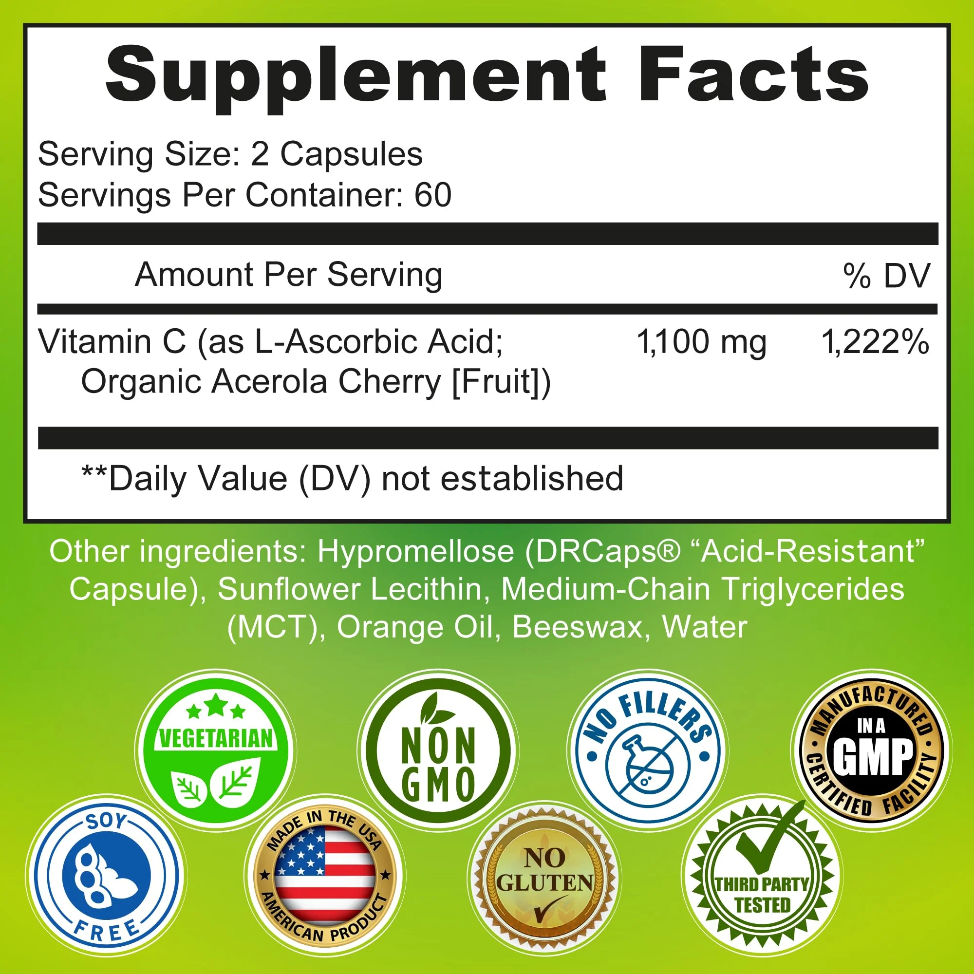 Liposomal Vitamin C 1100mg Liquid Gel Capsules – Organic Acerola Cherries | 120 ct - Image 2