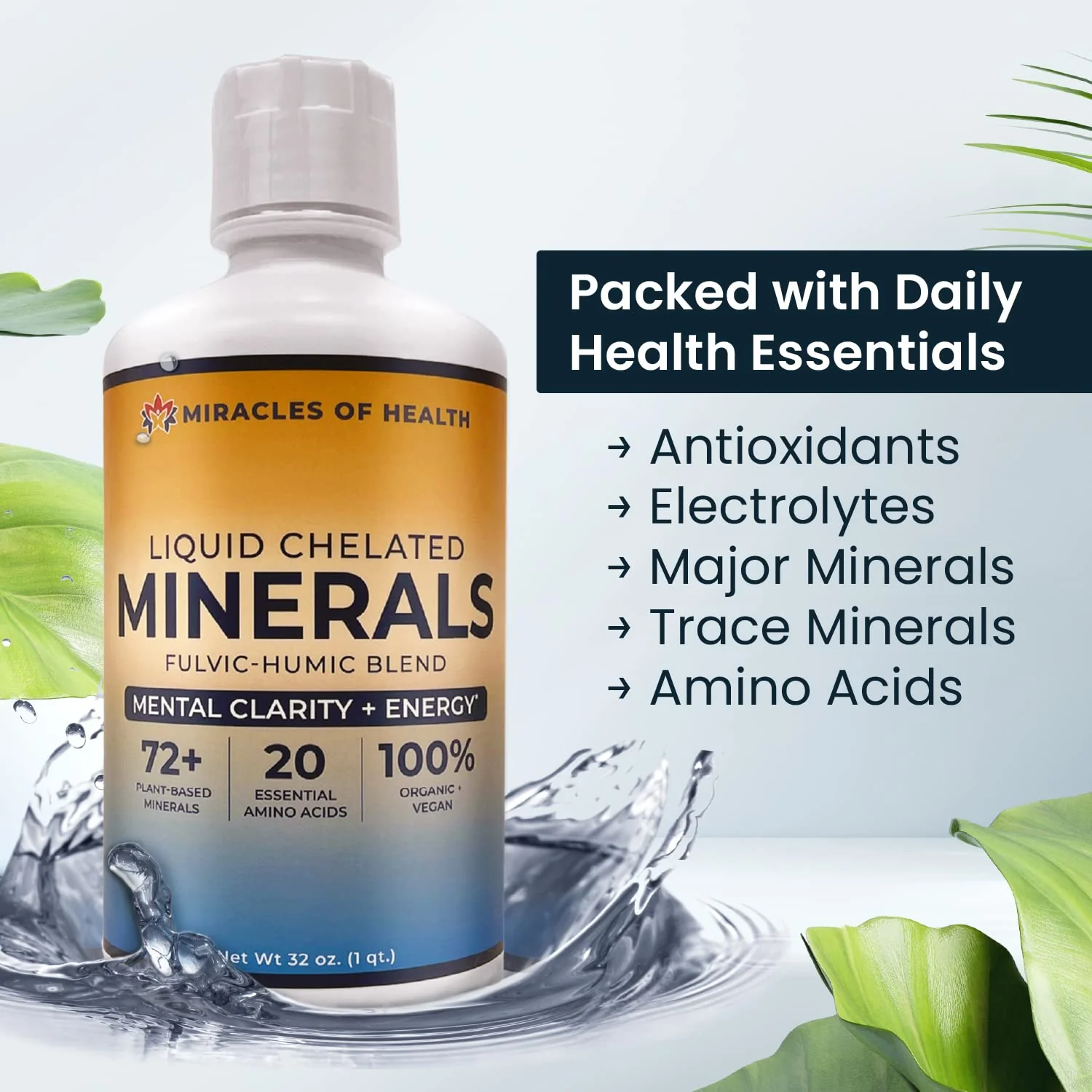 Liquid Chelated Minerals with Humic Fulvic Blend - 72+ Plant-Based Minerals, 32 oz - Image 3