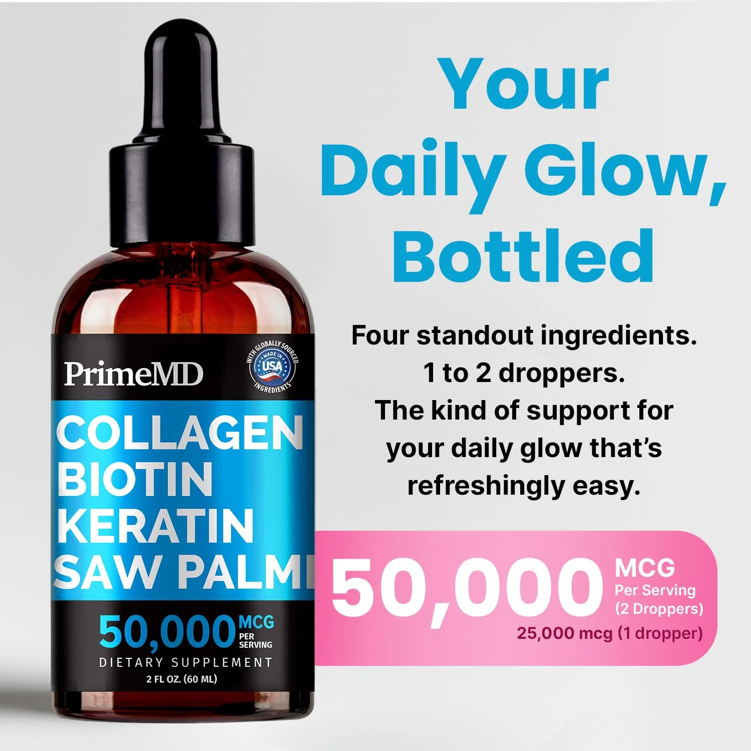 Liquid Collagen Peptides for Women – Biotin Serum for Hair, Skin & Nails (2 fl oz x2) - Image 2