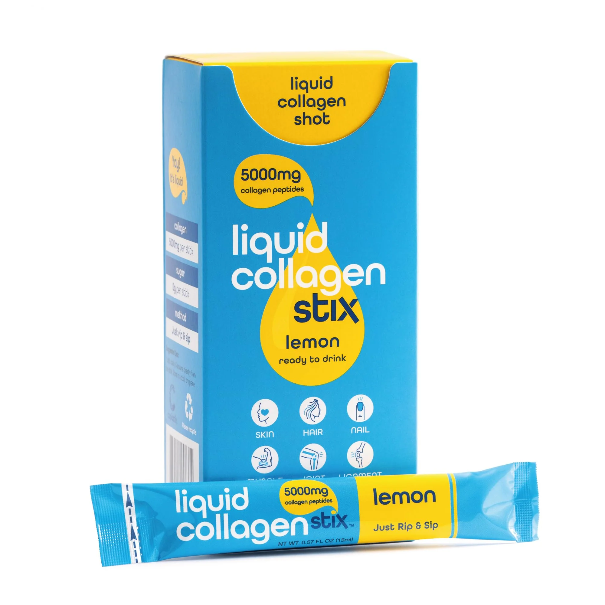 Liquid Collagen Stix – Hydrolyzed Collagen Peptides (Lemon) – Grass-Fed Bovine | Hair, Skin & Nails | 14 Pack - Image 8