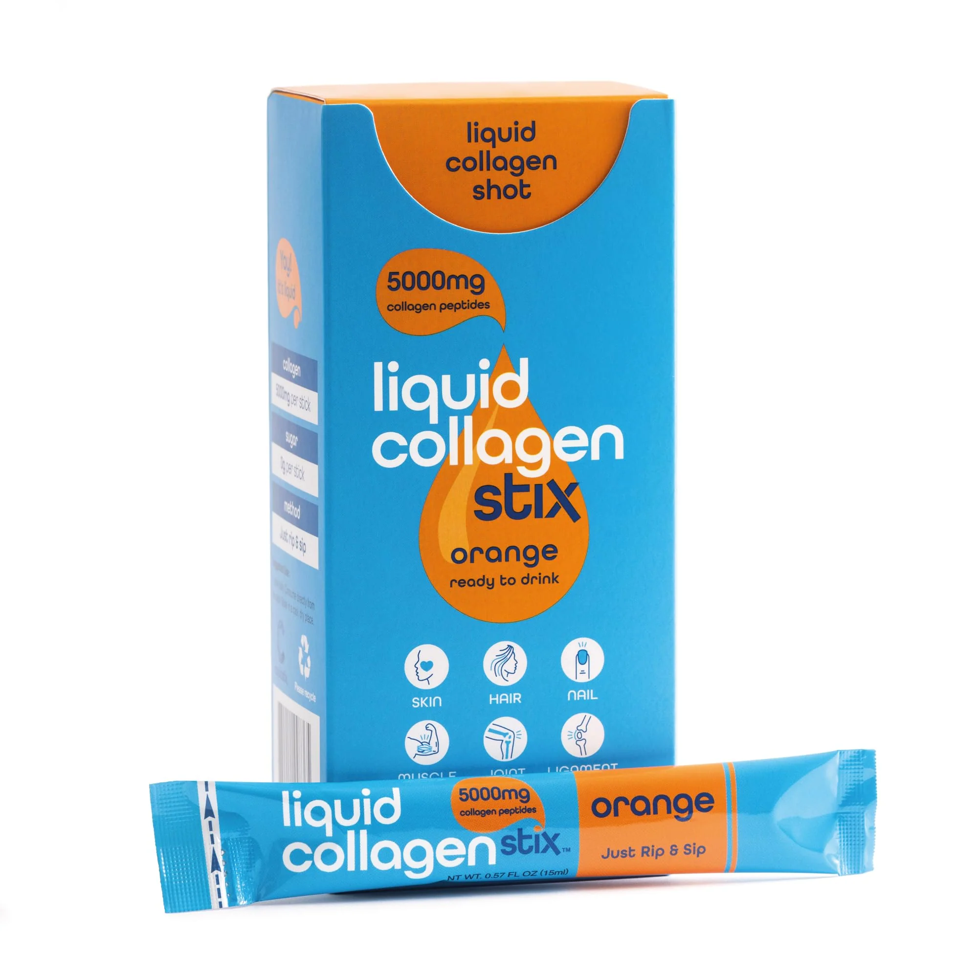 Liquid Collagen Stix – Hydrolyzed Liquid Collagen Peptides | Grass-Fed Bovine | Hair, Skin & Nails | Pack of 14 (Orange) - Image 8