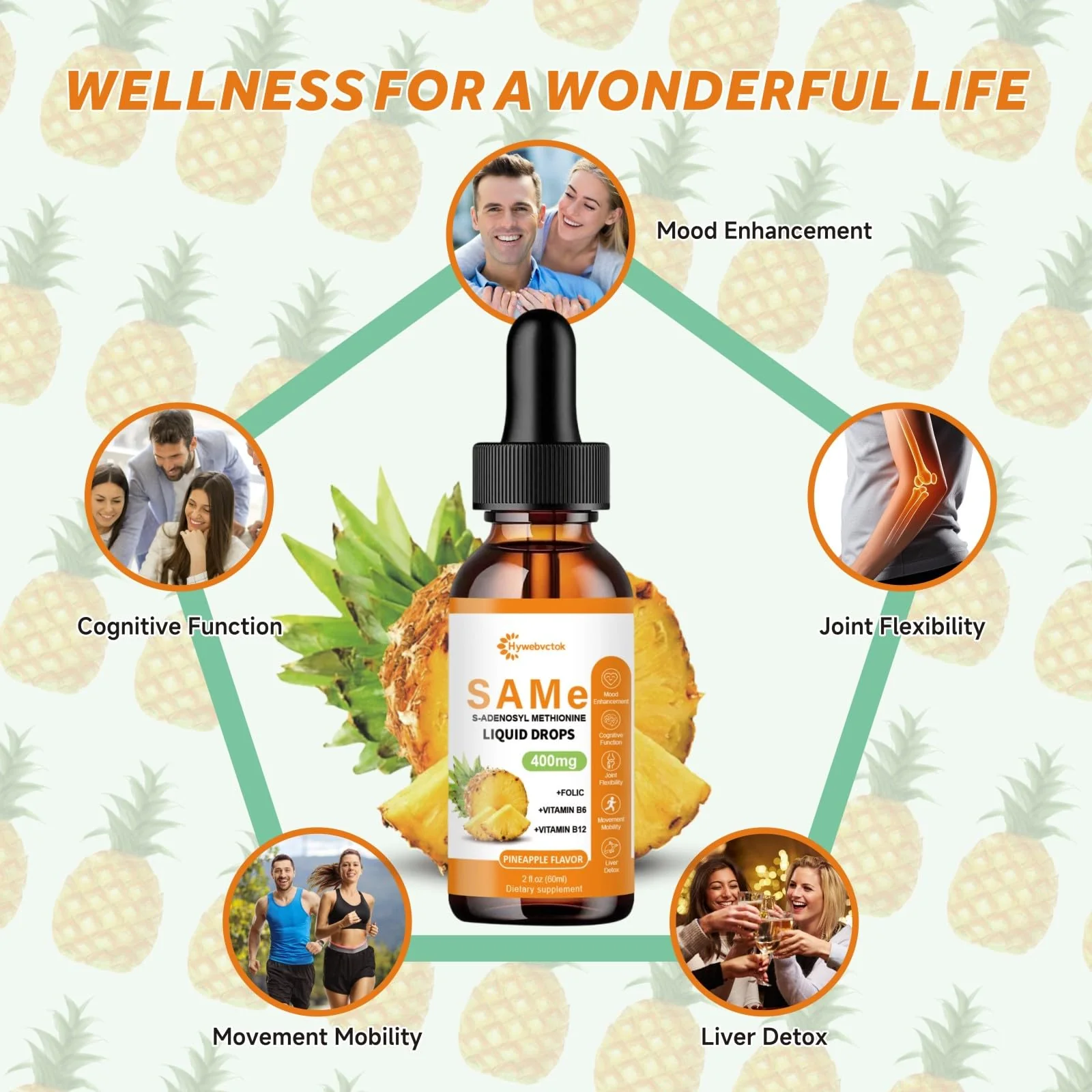 Liquid SAM-e Drops 2 Oz - 400mg SAM-e with B6, B12 & Folate | Pineapple Flavor | 98% Absorption | Joint & Liver Health | 0 Sugar - Image 4