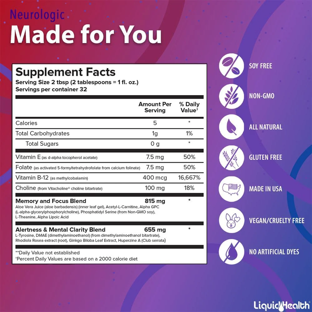 LIQUIDHEALTH Neurologic Focus – Brain Booster Nootropic (USA Made, 2-Pack) - Image 5