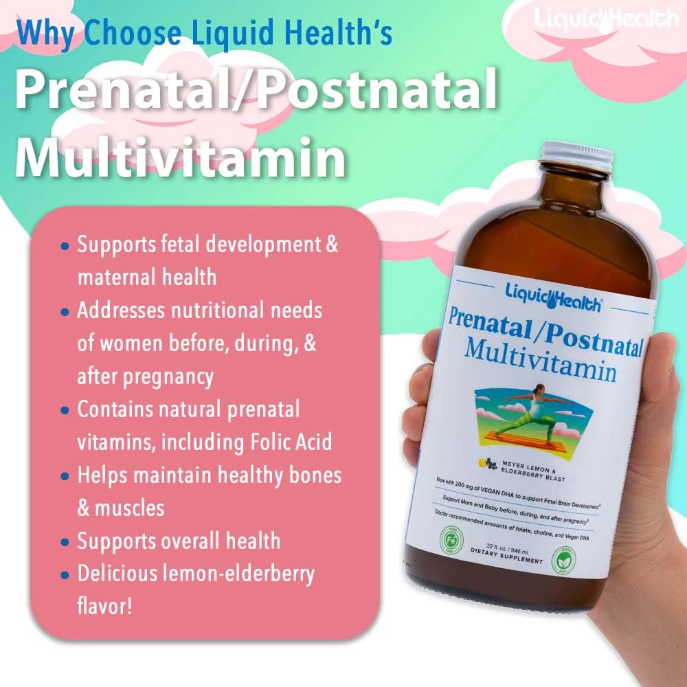 LIQUIDHEALTH Prenatal/Postnatal Liquid Multivitamin with Real Folate – Made in USA, Vegan, Sugar-Free, Non-GMO (2 Pack) - Image 3